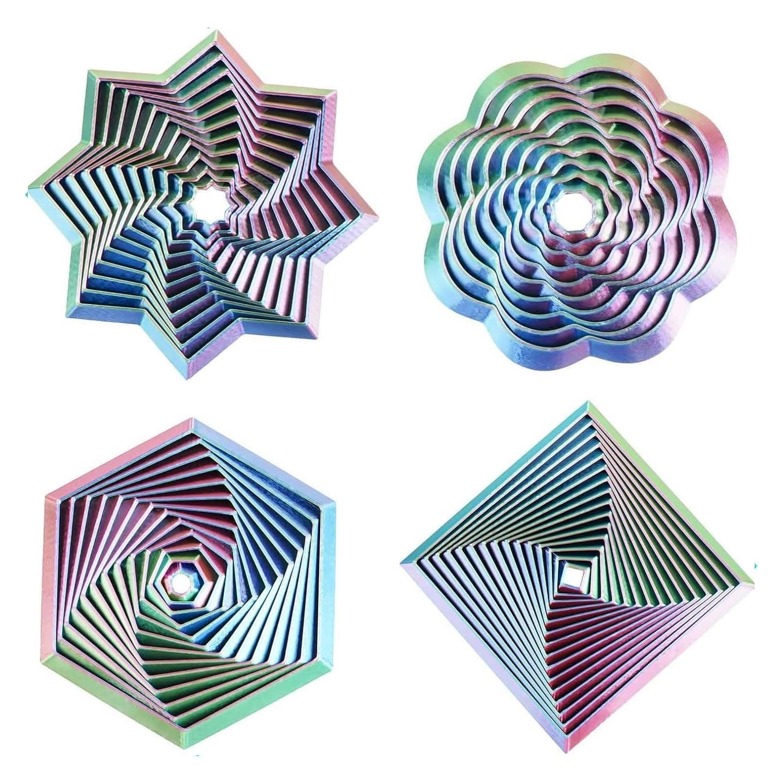 4-Pack Gradient Fractal Fidget Toy for Adults and Kids,3D Printed Hexagon Sensory Toys for Stress Relief Spiral Visual Fidgets for Anxiety Silent Office Desk Toys for Focus (Red Blue Green)