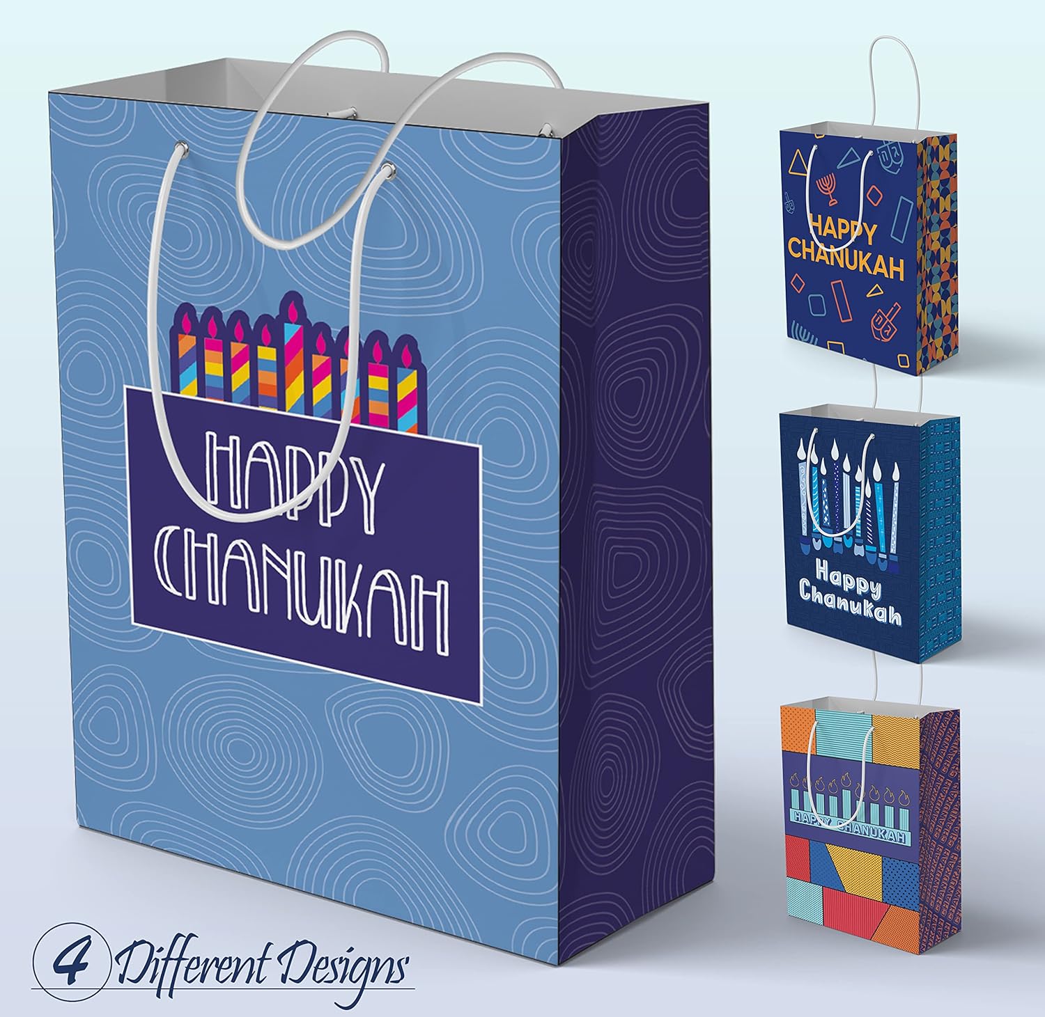 The Hanukkah Company Gift Bags - Chanukah Gift Bags, 4 Assorted Hannukah Designs - 5 x 8 Inch - Blue, Small (Pack of 4) - Image 7
