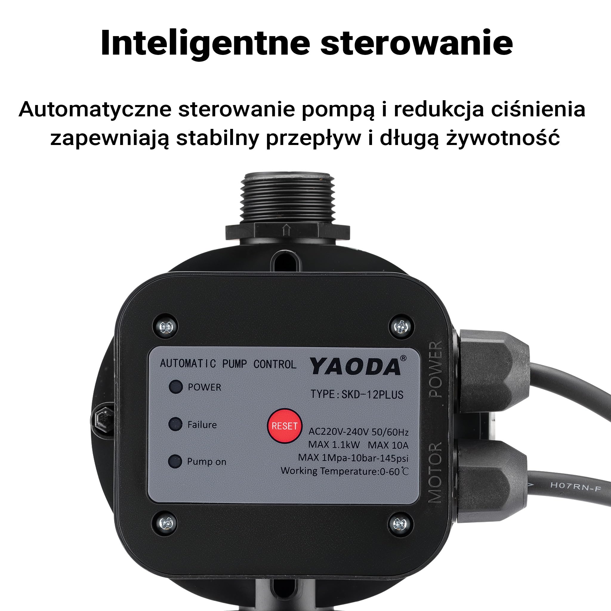 Wiltec Wyłącznik ciśnieniowy do hydroforu EPC-5 230 V 1-fazowy do 10 bar, z 2 kablami, regulator ciśnienia z zabezpieczeniem przed suchobiegiem