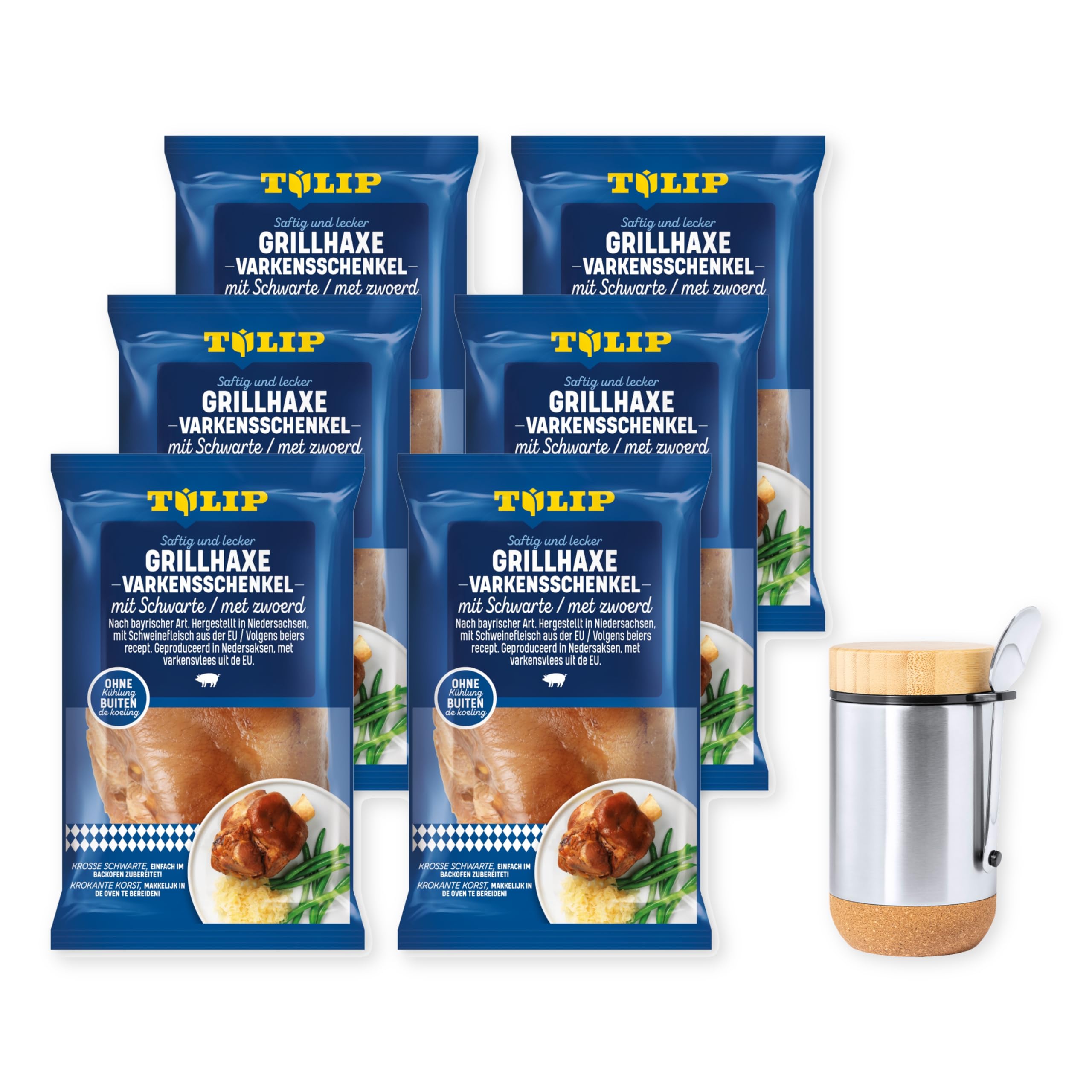 Tulip 6x 600 g Haxe mit Schwarte & Thermobecher | Vakuumverpackt