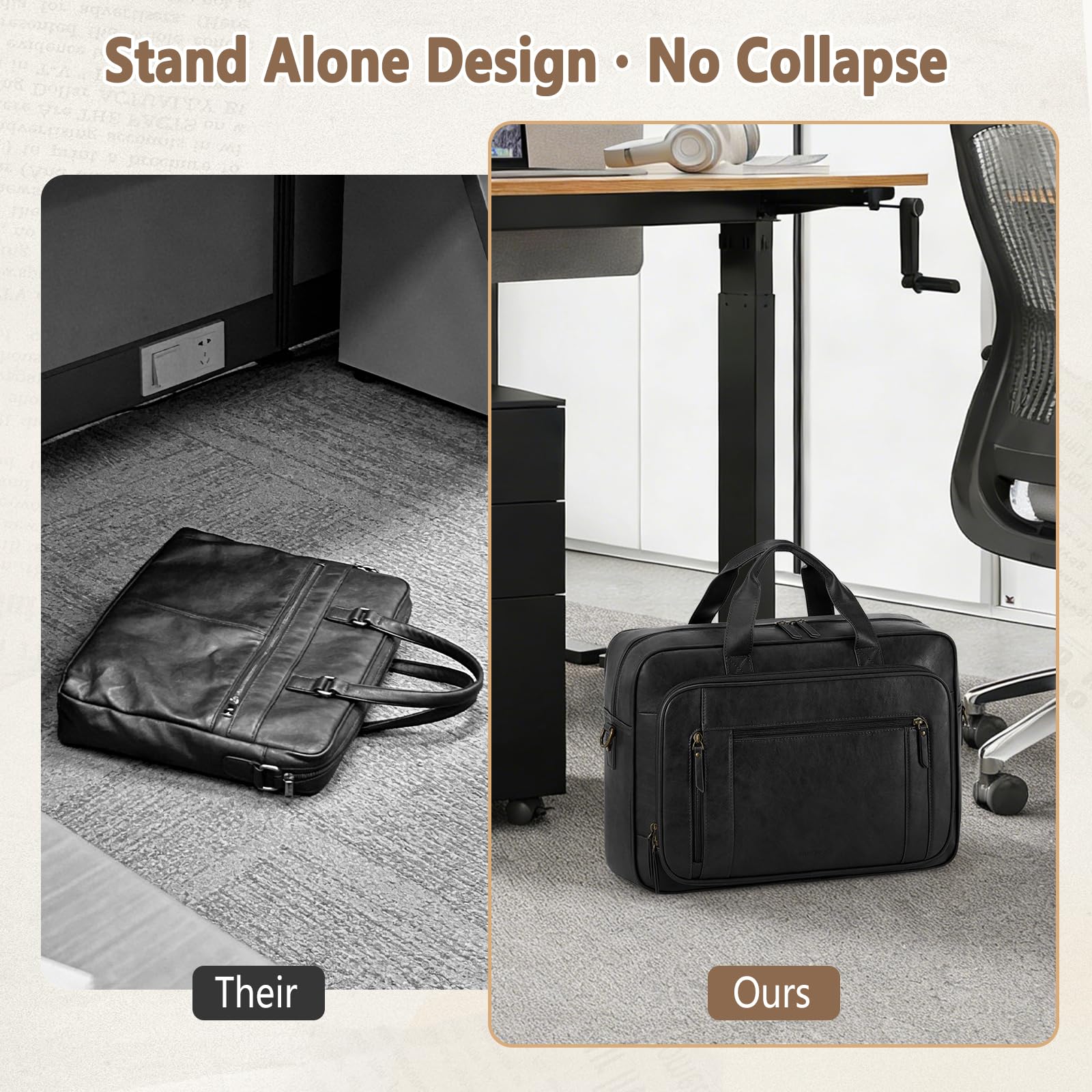 RAINSMORE Portafolios para Hombre, Maletin para Laptop 16 Pulgadas, PU Piel Maletín Grande para Trabajo, Oficina Universidad Vieja Escuela