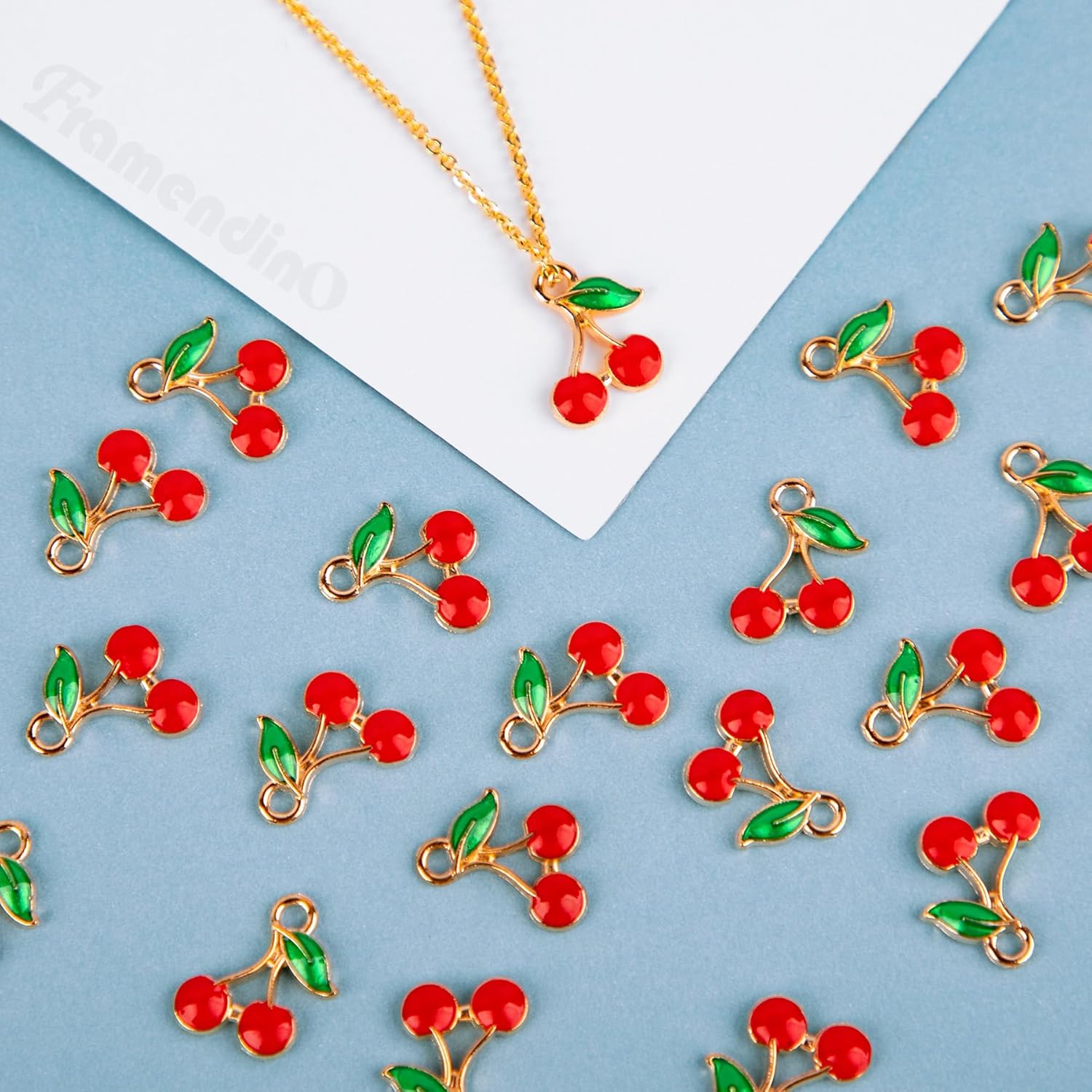 Framendino, 100 Pack Enamel Cherry Charms Red Pendants Mini Dangle for Jewelry Making - Image 4