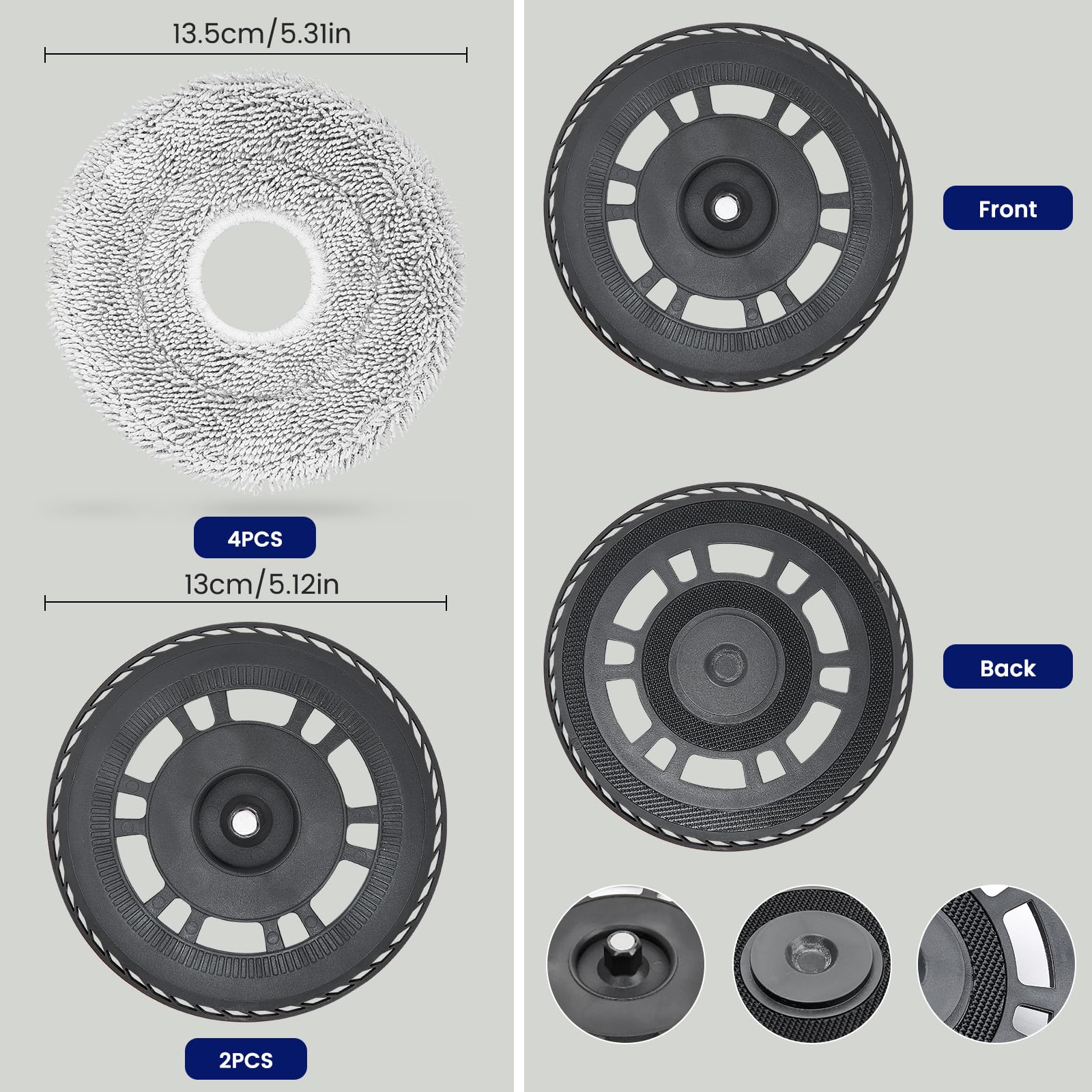 4 Wischtücher mit 2 Ersatzhalterung Zubehör für Dreame L20 Ultra/ L10s Ultra Gen2/ L10s Pro Ultra/ X30 Ultra/ X40 Ultra/ X40 Master/ L40 Ultra, Roboter Staubsauger Ersatzteile