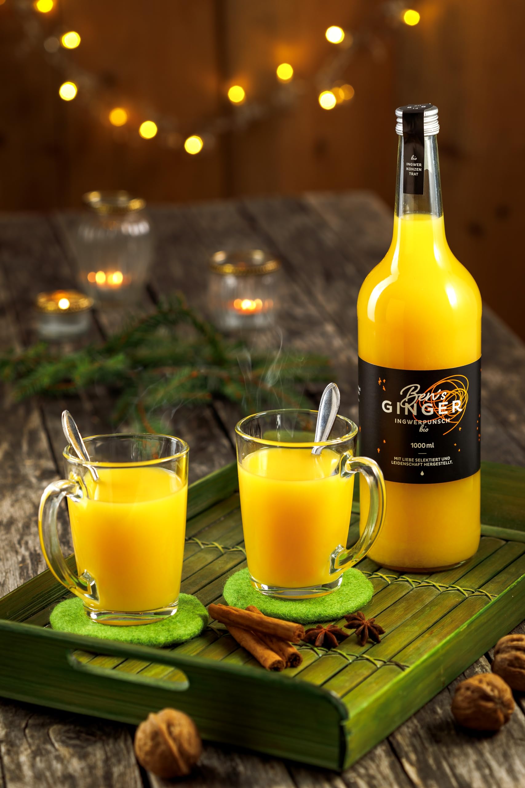 Ben's Ginger Bio Ingwerpunsch (8% alc.) - München Handgefertigt, Bio-zertifiziert, Alkoholisches Getränk, Winterpunsch, Ingwerwein, Ohne Zusatzstoffe, Bio-Qualität - 1 Liter