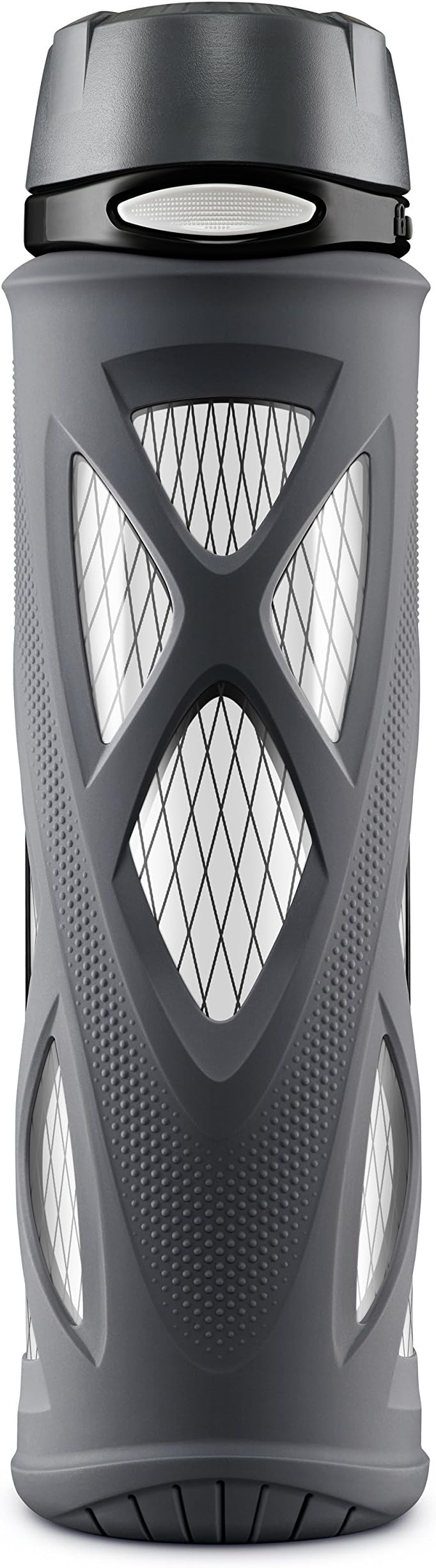 Zulu Atlas Glass Water Bottle with Flip Lid, Grey, 20 oz