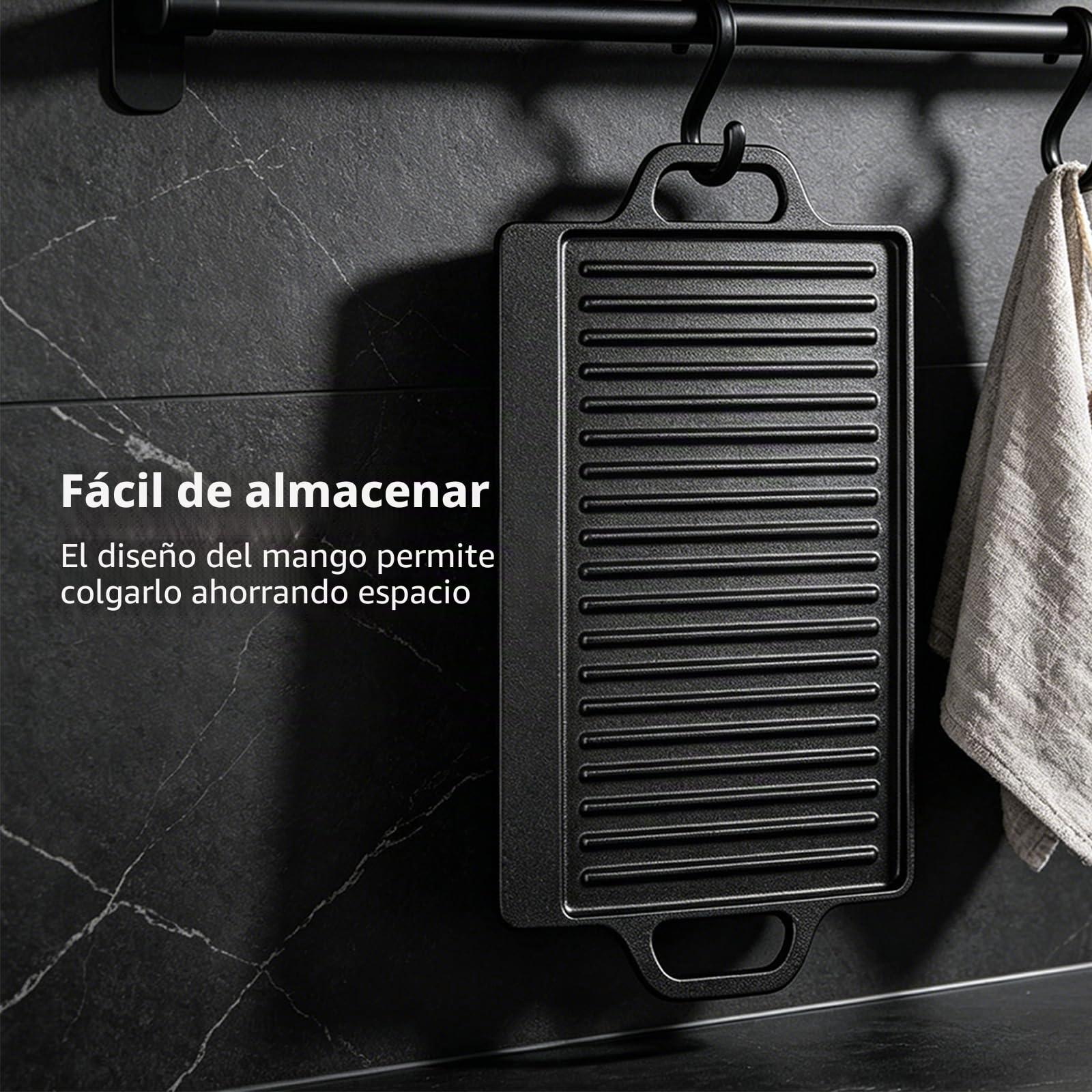 Plancha de hierro fundido 32ª, 46 x 23 cm | Superficies planas y estriadas de doble cara, aptas para cocinas de gas, eléctricas y de inducción