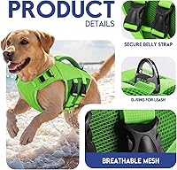 Vista 2 de ASENKU Chaleco salvavidas para perros, chaleco reflectante de alta flotabilidad para perros con asas duraderas para perros pequeños y medianos, Verde