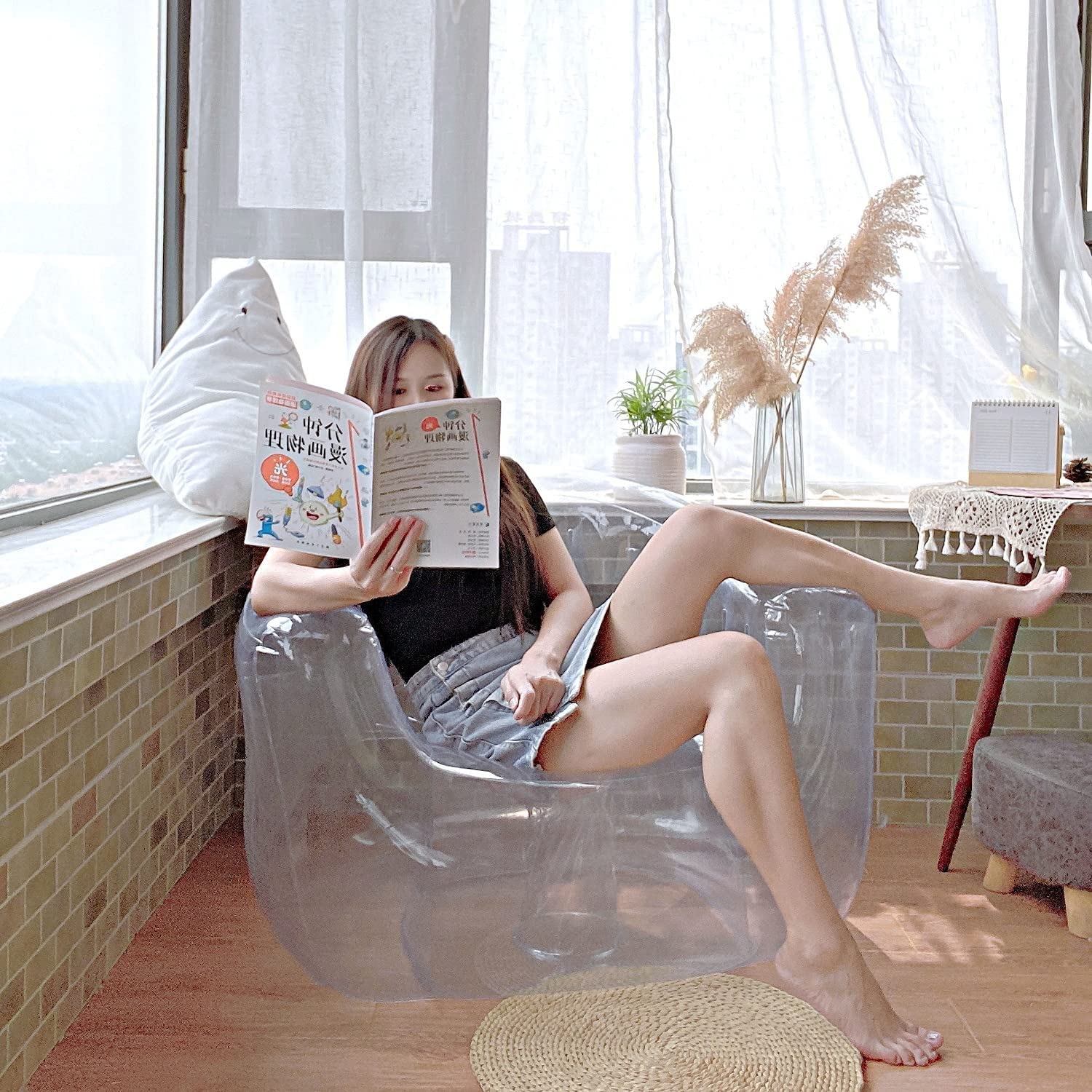 Amazon｜インフレータブルソファ透明椅子ソファー豆袋怠惰な