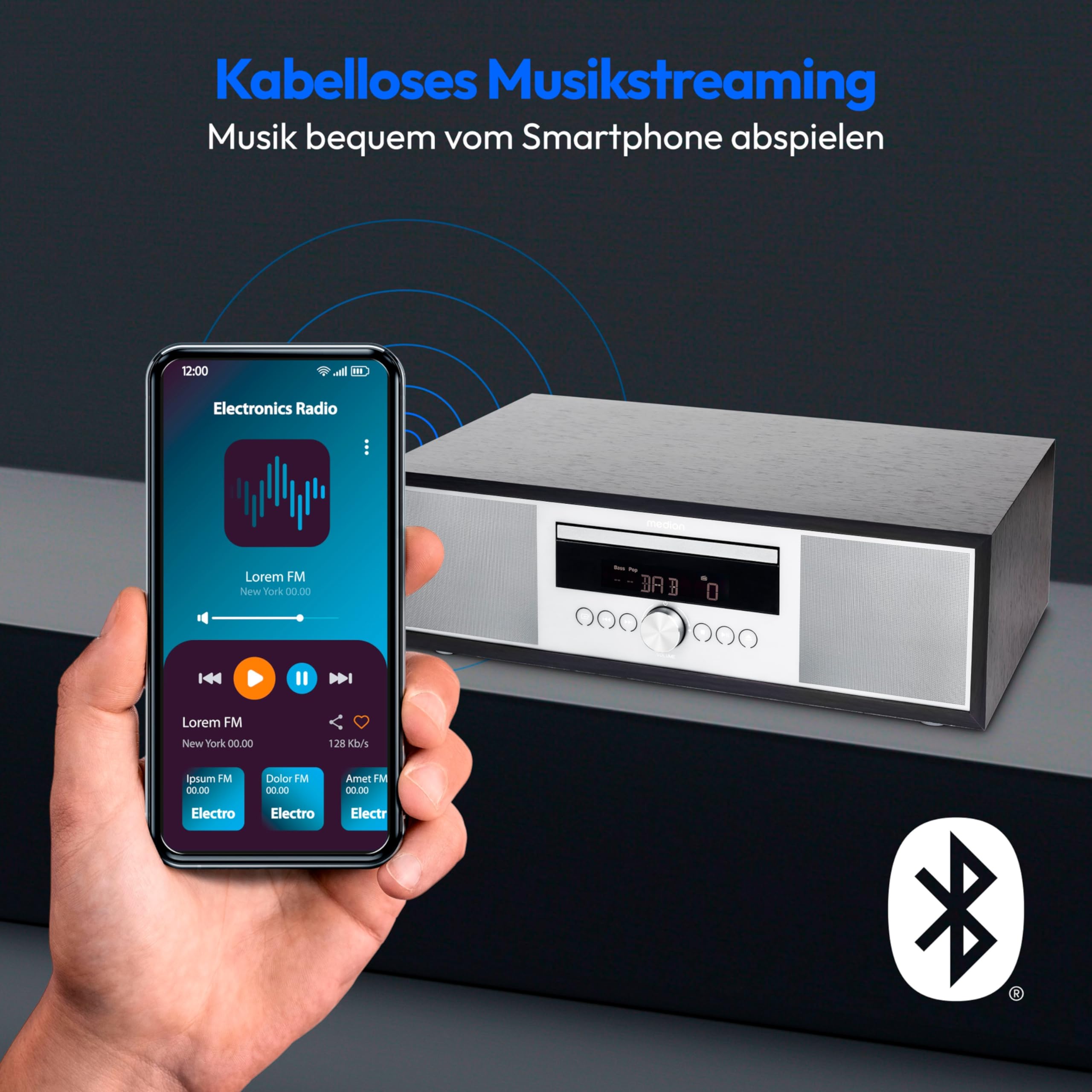 MEDION P64145 Stereoanlage (DAB+, CD, MP3, PLL UKW Radio, USB, Kompaktanlage, Elegantes Design, Weckfunktion, Sleep Einschlafautomatik) schwarz-Silber
