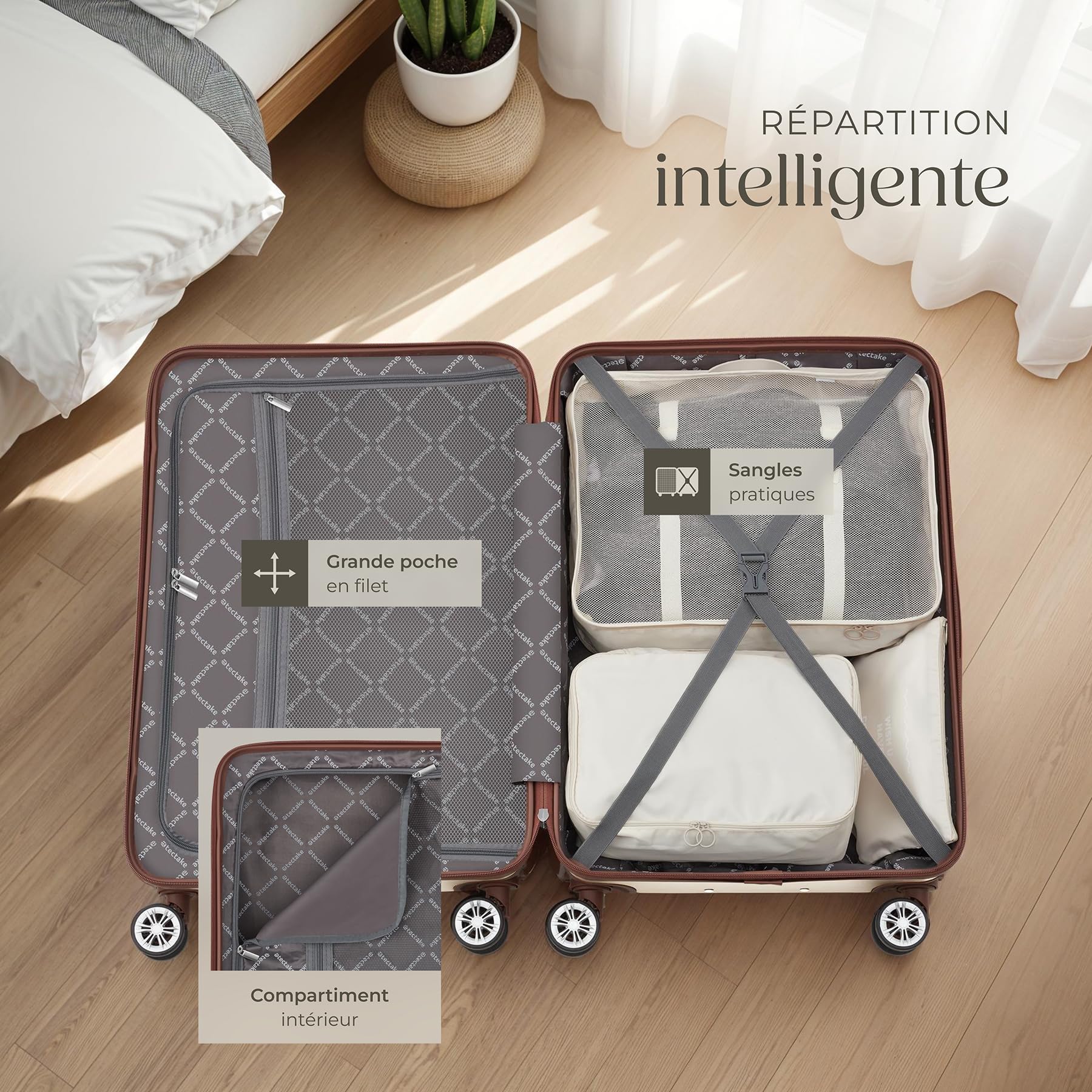 tectake® Set de Valise de Voyage 13 Pcs. Valise Grande Taille Valise soute Valise Cabine Petite Valise Sacs de Voyage Valise Maternité ABS avec roulettes 360° Poignée télescopique Cadenas TSA Solide