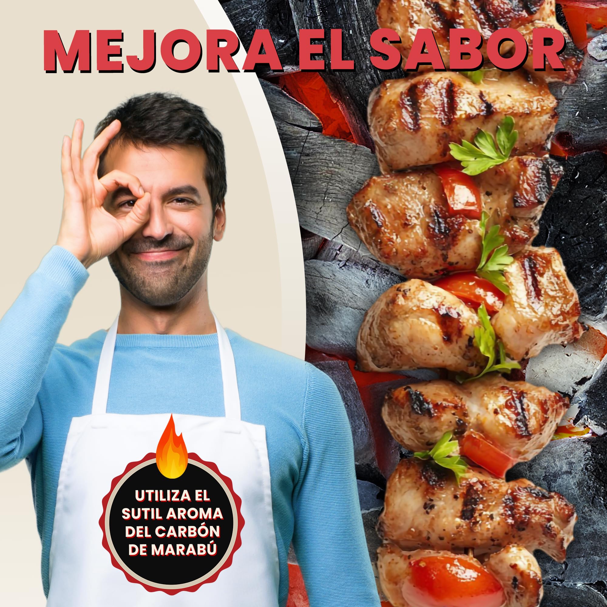 Carbón Vegetal de Marabú 5 kg – Carbón Natural para Barbacoa y Asador, Saco Ecológico sin Humo ni Aditivos, Encendido Fácil, Alto Poder Calorífico y Brasas Largas (Pequeño)