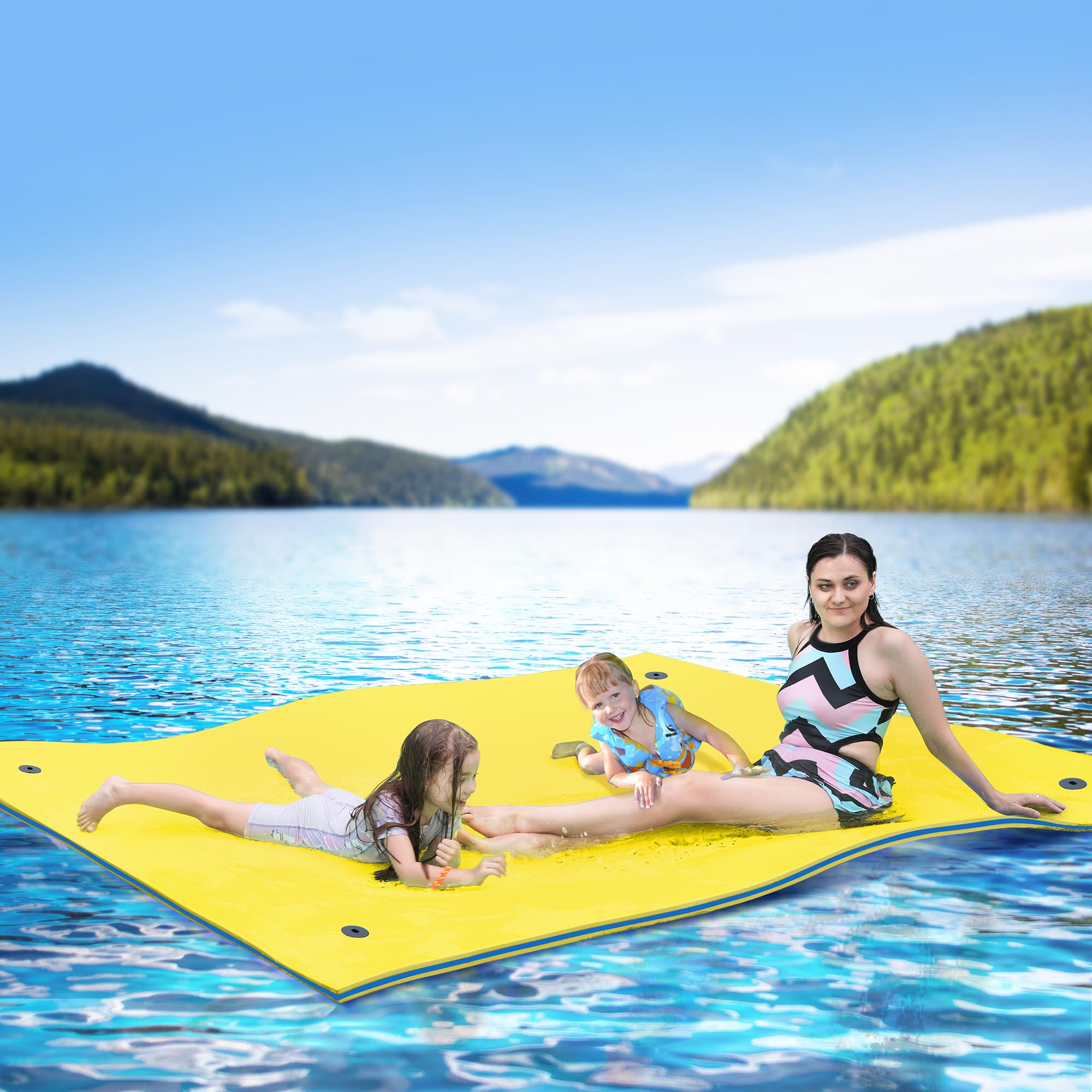 WARMOUNTS Lily Pad Floating Mat, 7'/8'/9'/13'/15.5' Floating Mat, 3-Layer Tear-Resistant XPE Foam Floating Water Mat for Water Recreation, Lake, Pool, River, Ocean, Boat, Suitable for Adults and Kids