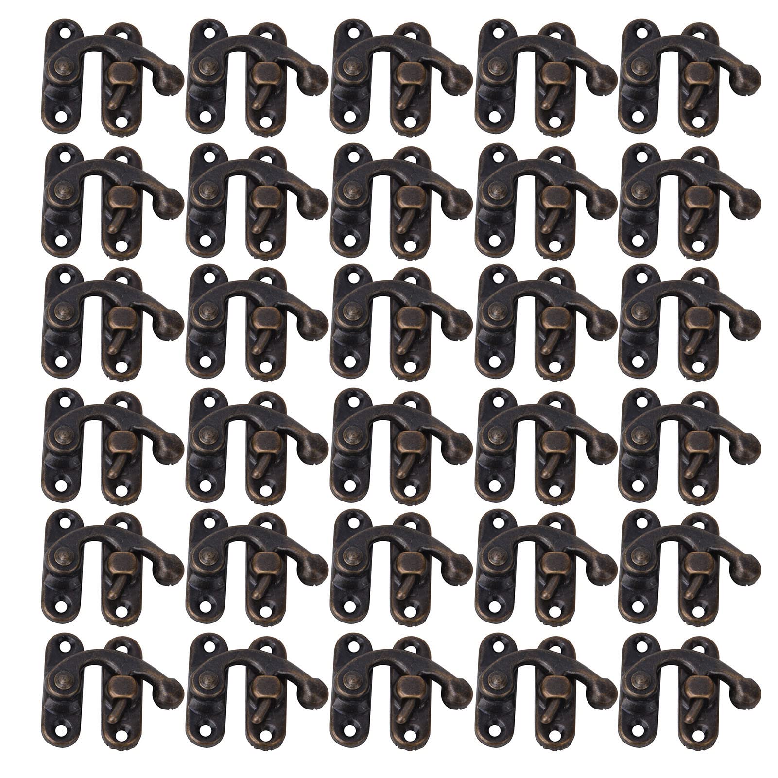 Sunicon 30Pcs Small Box Latch Hasps,Antique Right Latch Hook Hasp Retro Style Iron Latch Hook Hasp for Jewelry Gift Boxes (3.2 x 2.8cm) (Bronze right hook)