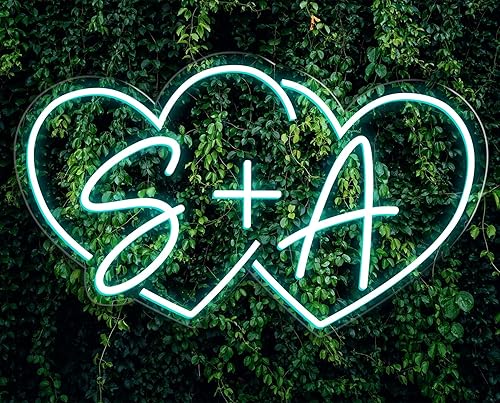 Letreros de neón para pared, iniciales de pareja, formas de corazón, letrero de neón personalizado, letrero de neón para decoración de pared,