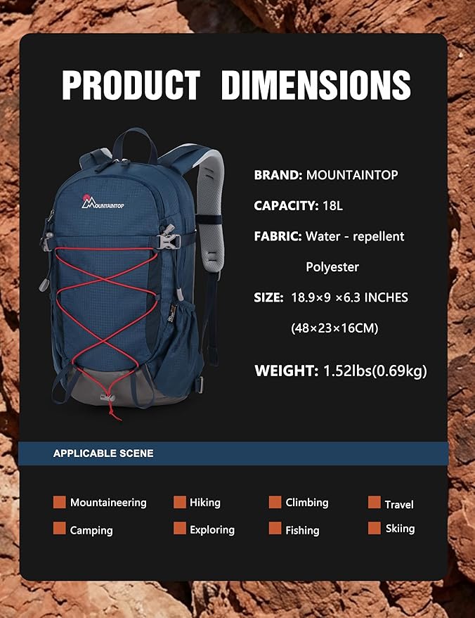 MOUNTAINTOP Mochila Senderismo 18L Ligera Impermeable Viaje miniatura 3