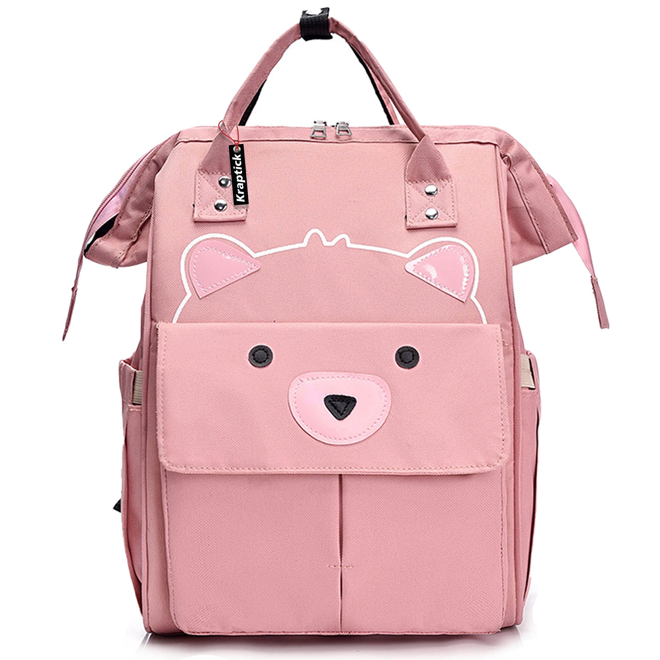 Kraptick Diaper bag backpack, diaper bags for mom for travel, baby diaper bag, maternity bags for mother and baby, nursing bags for mothers, diaper bag handbag (TEDDY DESIGN PINK)-picture-17