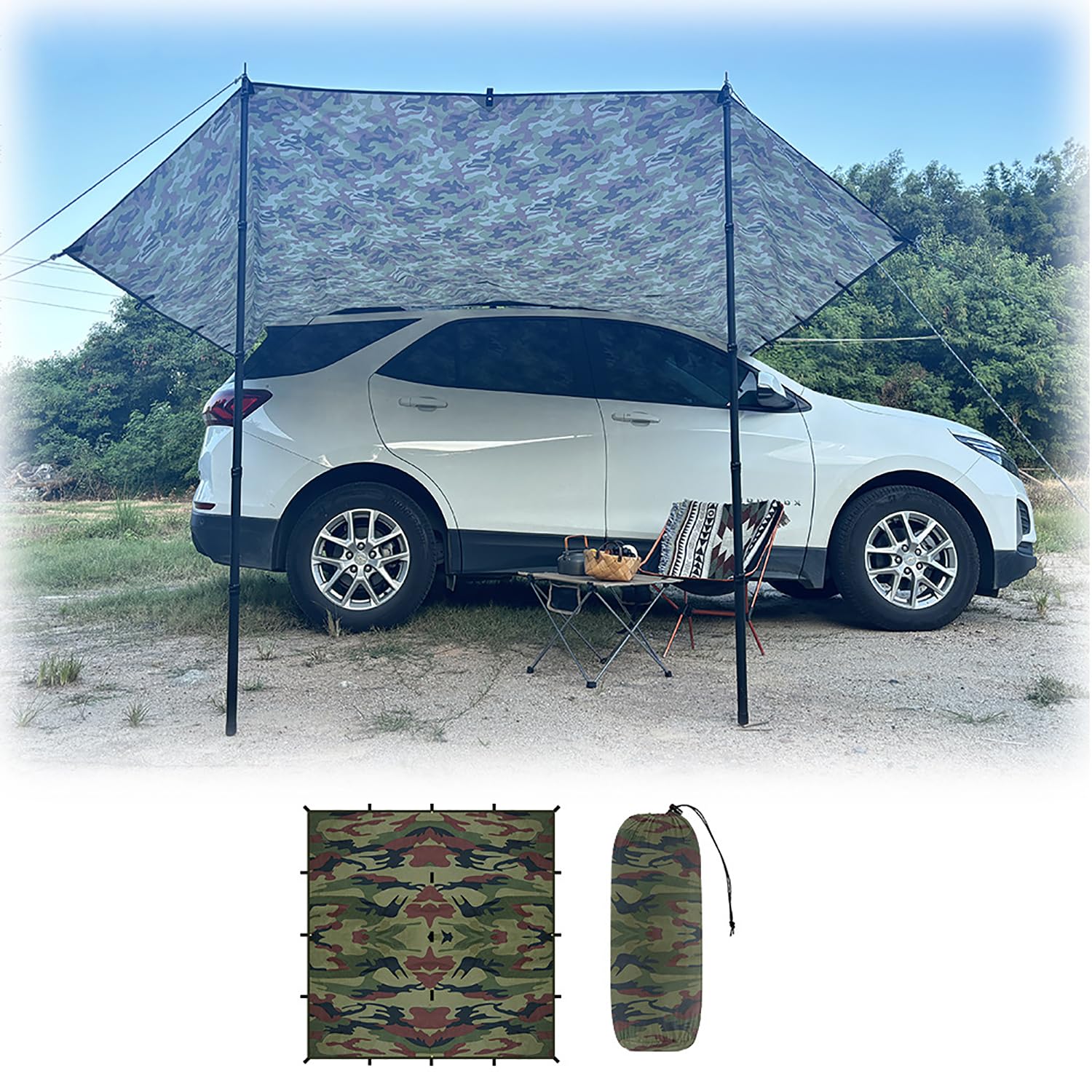 Tendalino Laterale per Auto, 3x3m, Tenda Universale per Portellone Posteriore, Tendalino Impermeabile per Campeggio in Auto, Tenda da Sole per SUV, Furgone, Campervan, Caravan, Camion, Jeep