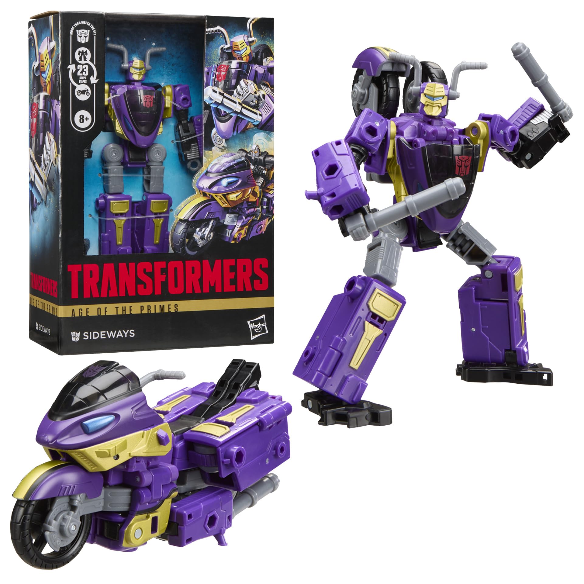 Sideways z kolekcji Transformers: Age of the Primes, 14,5-centymetrowa przekształcająca się figurka klasy Voyager z 2 robotami Mini-Con, zabawkowe roboty dla dzieci w wieku od 8 lat