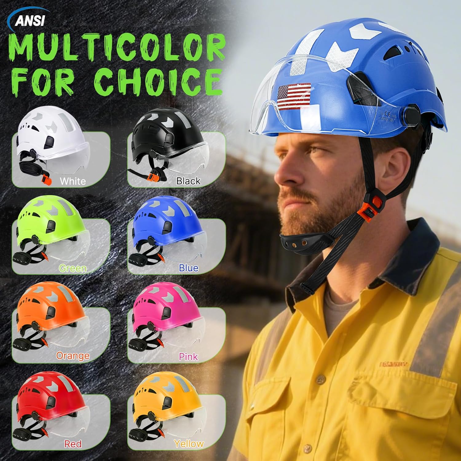 AOLAMEGS Construction Safety Hard Hat - ANSI Z89.1 Type Ι OSHA Approved Safety Helmets with Chin Straps Lightweight Reflective Vented ABS Hard Hats For Men Women Industrial Workwear 6-point Suspension - Image 8