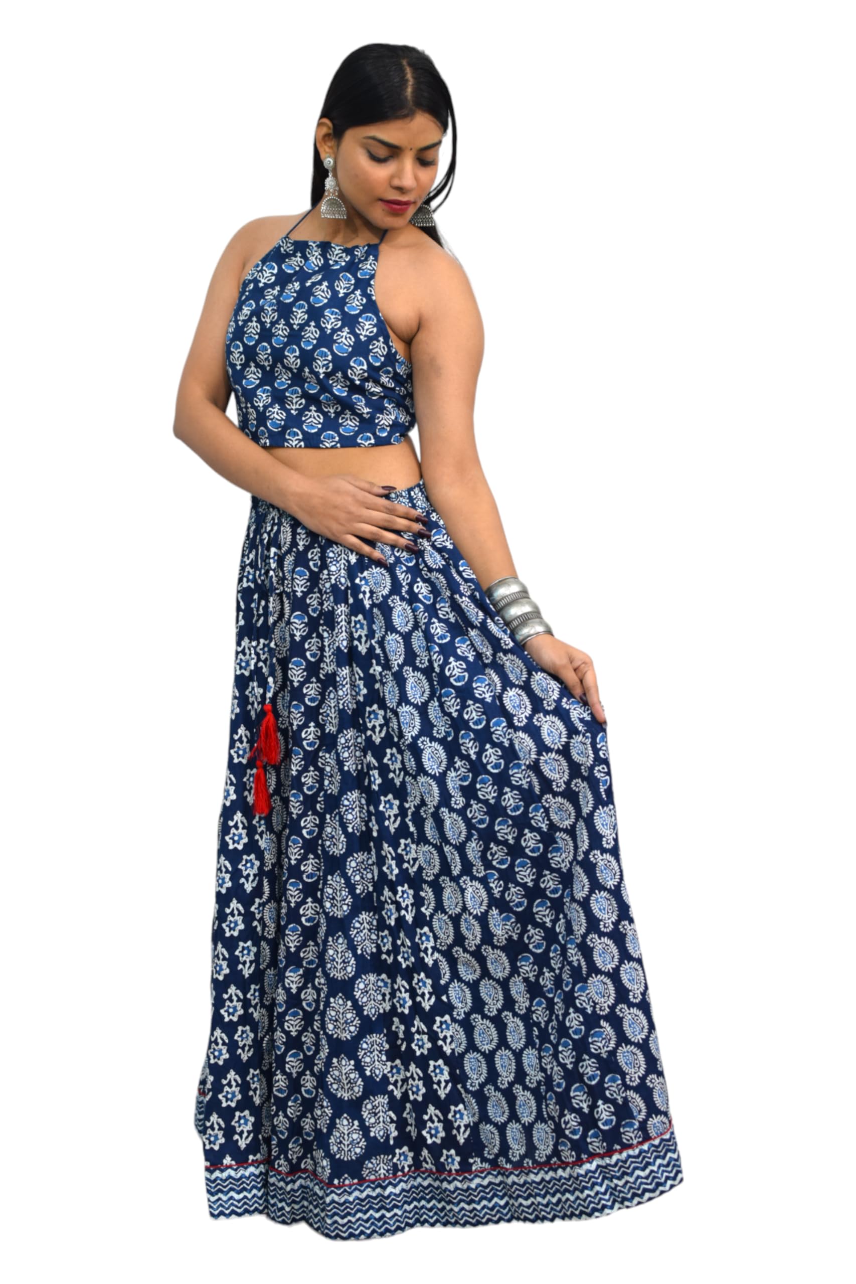 jaipur hand block Womens Lehenga Choli Cotton Indigo S81-2(Xl, Sb) Without Duppatta | Finish Type: Readymade-picture-10
