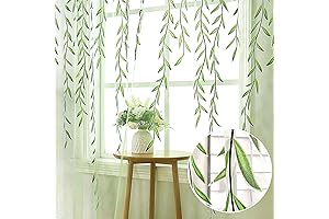 BROSHAN Green Sheer Window Curtains | Pretty Leaf Sheer Tapestry