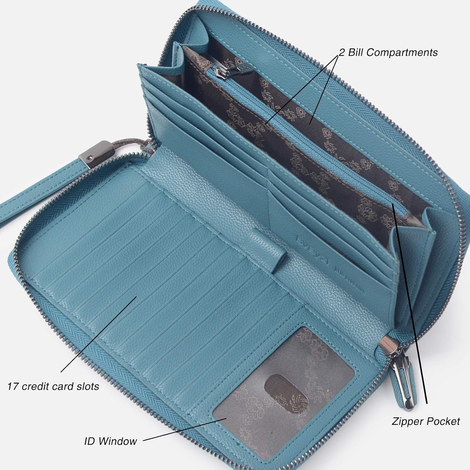 Bveyzi Women RFID Blocking Wallet Leather Zip Around Phone Clutch Large Capacity Ladies Travel Purse Wristlet | RFID Blocking, Zip Around, Large Capacity - Image 6