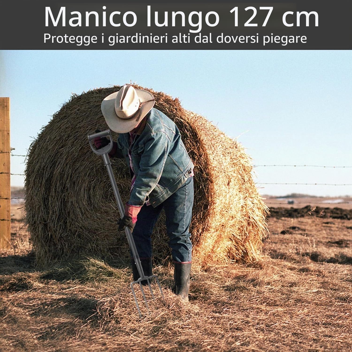 Forca per Vangare, 127cm Forca da Scavo da Giardino a 4 Denti in Acciaio con Manico a D in Metallo, Testa Forgiata 28cm, Ideale per Terreni Duri e Trapianti/Nero