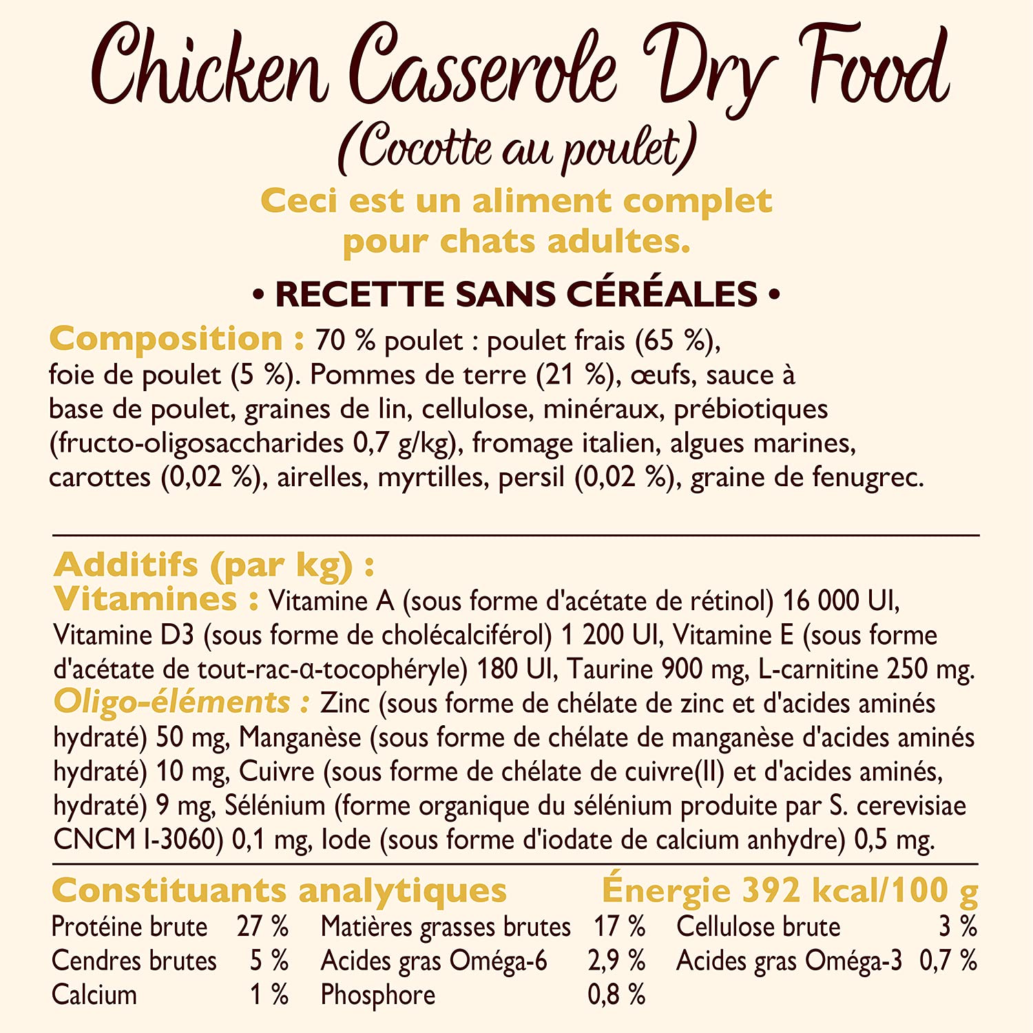Lily’s Kitchen Fabriqué à partir d’ingrédients naturels Sac d’aliments secs pour chats adultes Sac Poulet aux légumes Recette sans céréales 2 kg