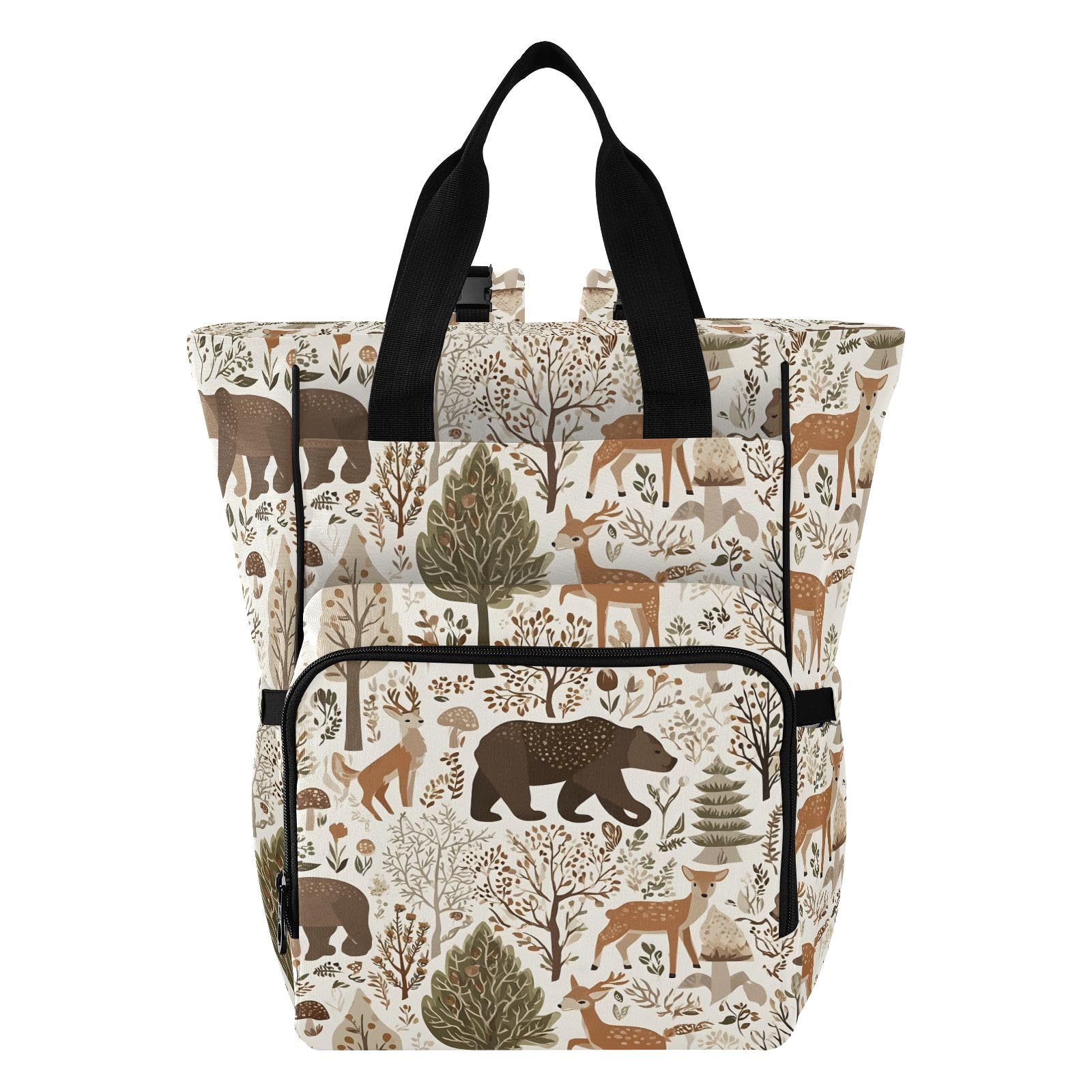Mnsruu Borsa per pannolini per bambini con motivo animale selvatico disegnato a mano borsa grande borsa impermeabile da viaggio borse per pannolini per mamme e papà