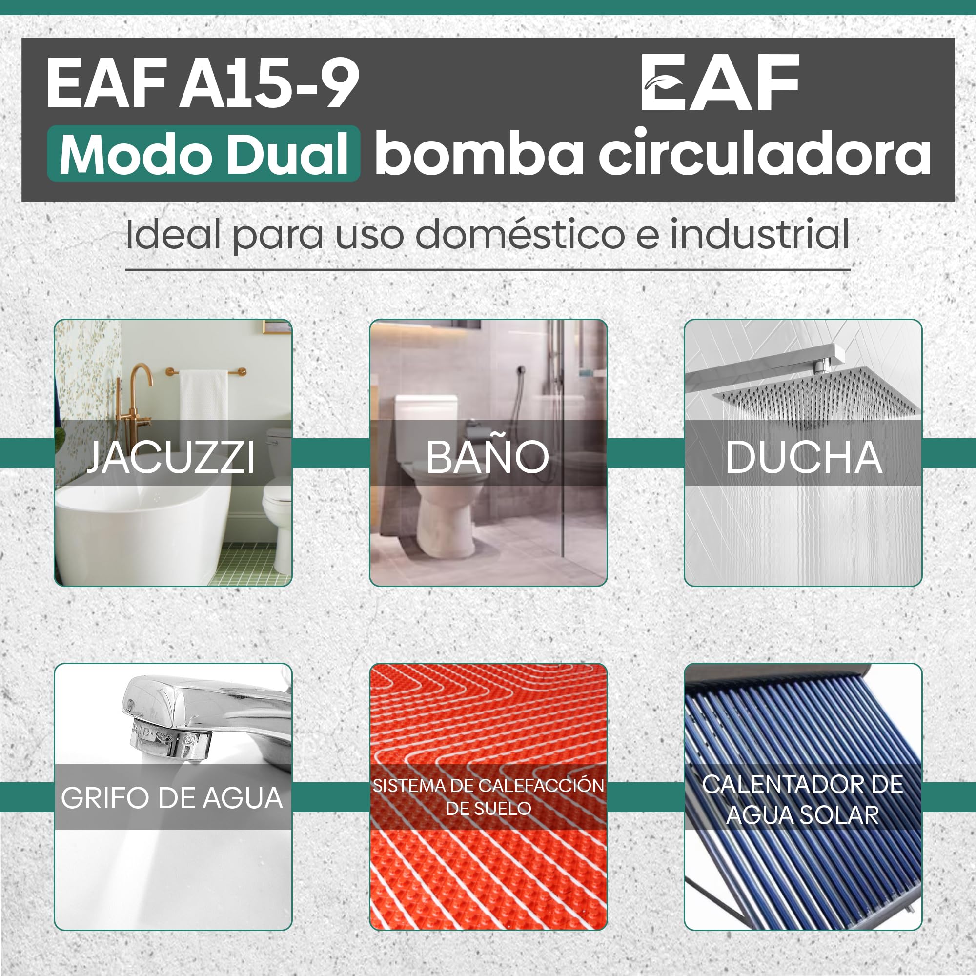 EAF EAFA15-9 – Automática Recirculación Calefacción y Agua Caliente en Duchas y Grifos Doméstica | 9m Máx – 3,6 m³/h Bomba de Presión de Agua para Casa, Bomba de Refuerzo de Presión