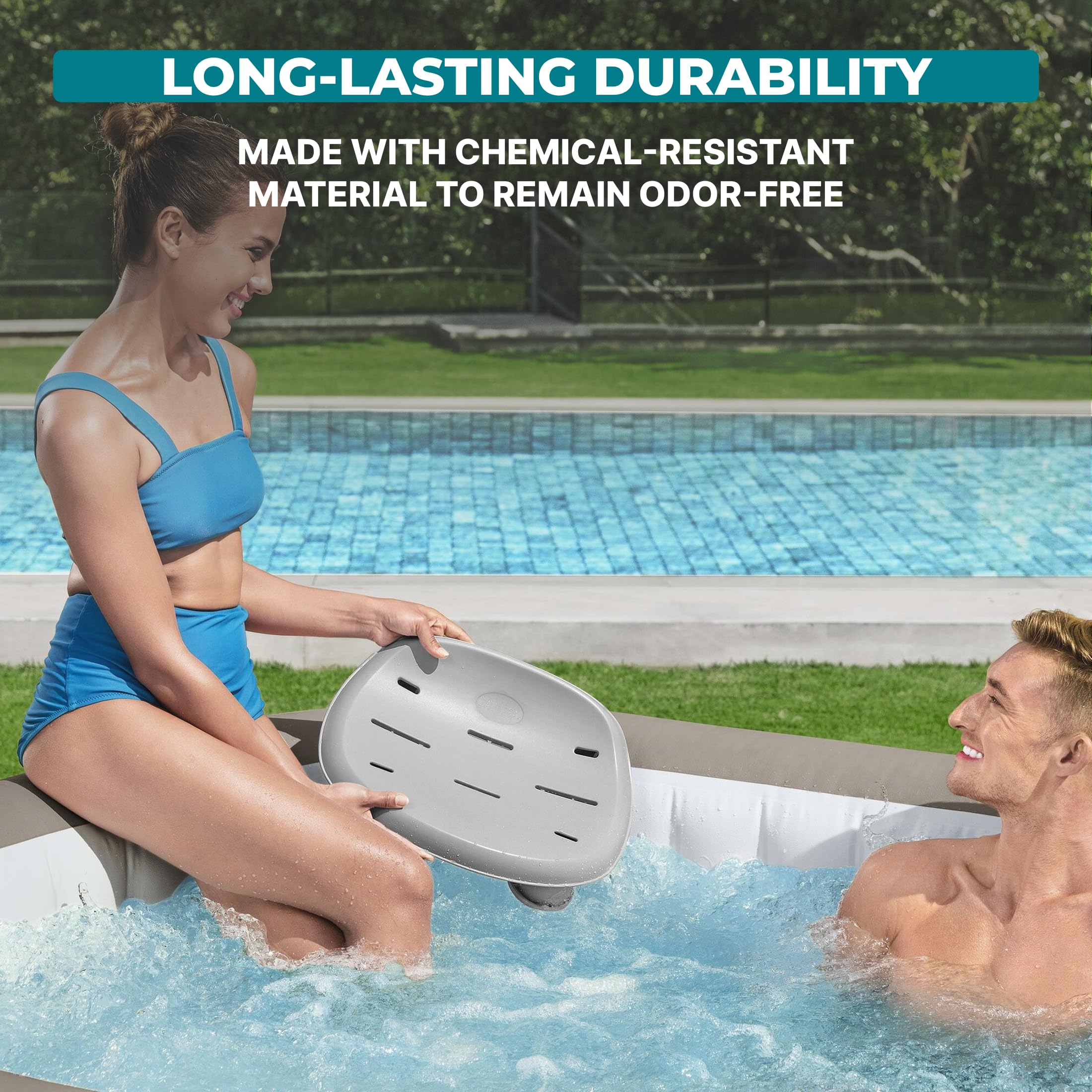 Bestway SaluSpa Unterwassersitz, langlebig, rutschfest, für Schwimmbad und Spa, mit höhenverstellbaren Beinen und beschwerten Füßen, Grau