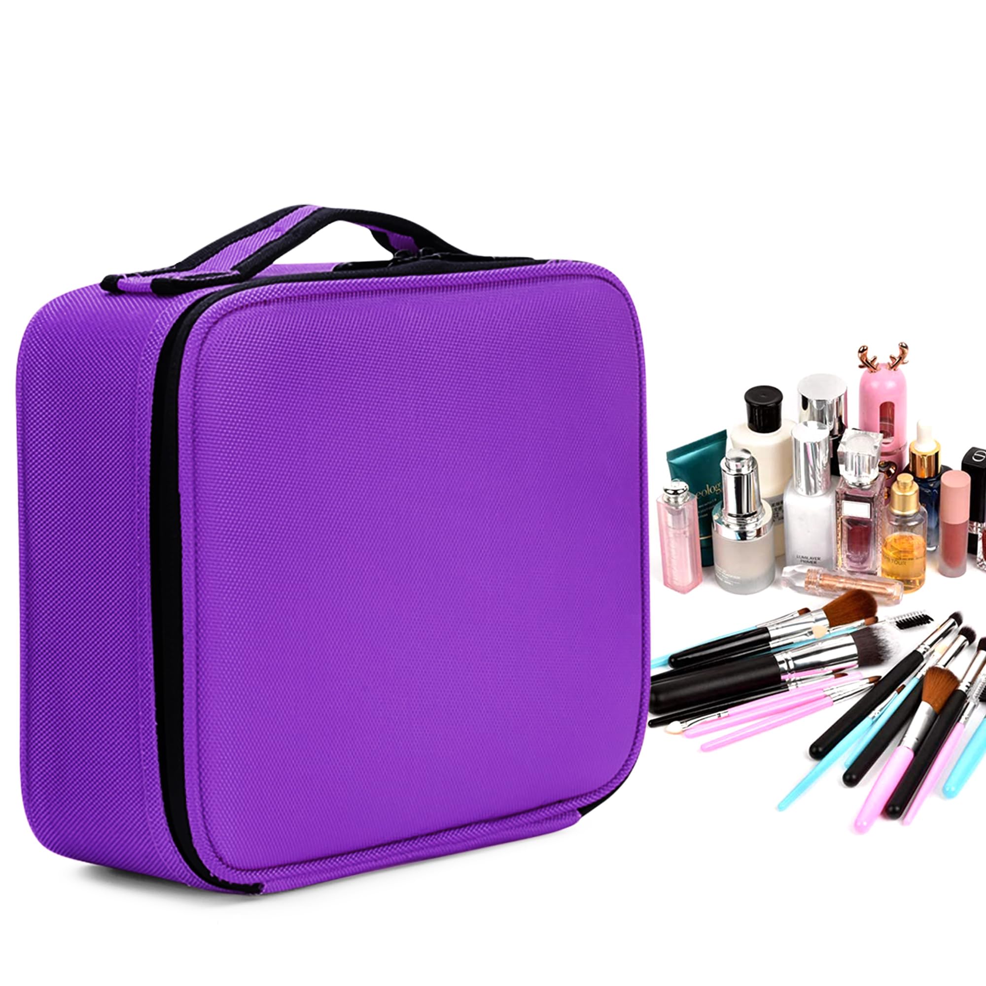 Portátil Bolsa de Maquillaje Mujer Organizador Bolso Cosmético Neceser Maquillaje Viaje Almacenamiento de Maquillaje Grande Estuches de Maquillaje Profesional Morado