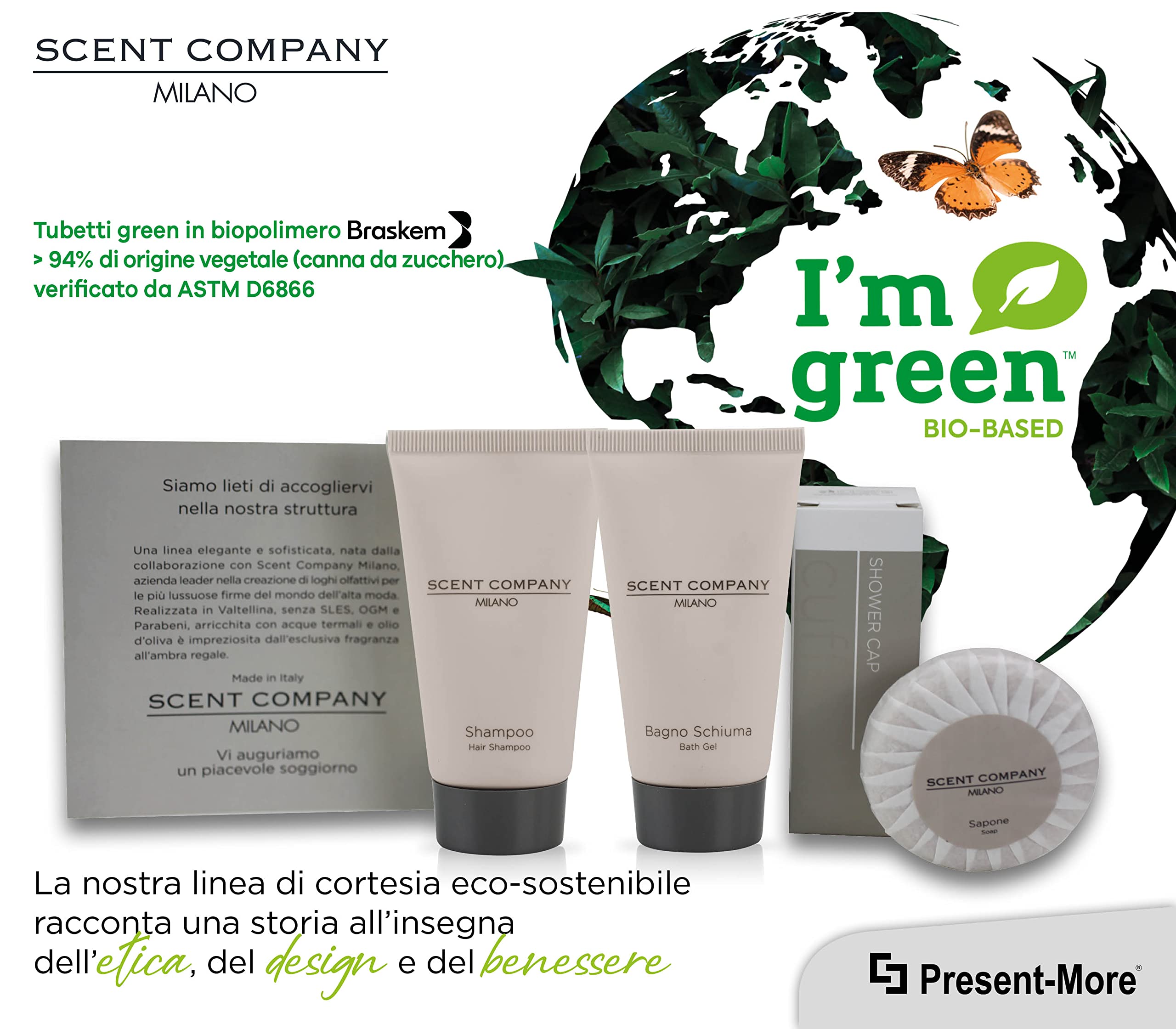 Present-More Amenities Kit Scent Company Milano - Toilettenartikel 15 Gäste für Hotels und B&B | Amenities Kit mit Duftnote Royal Amber