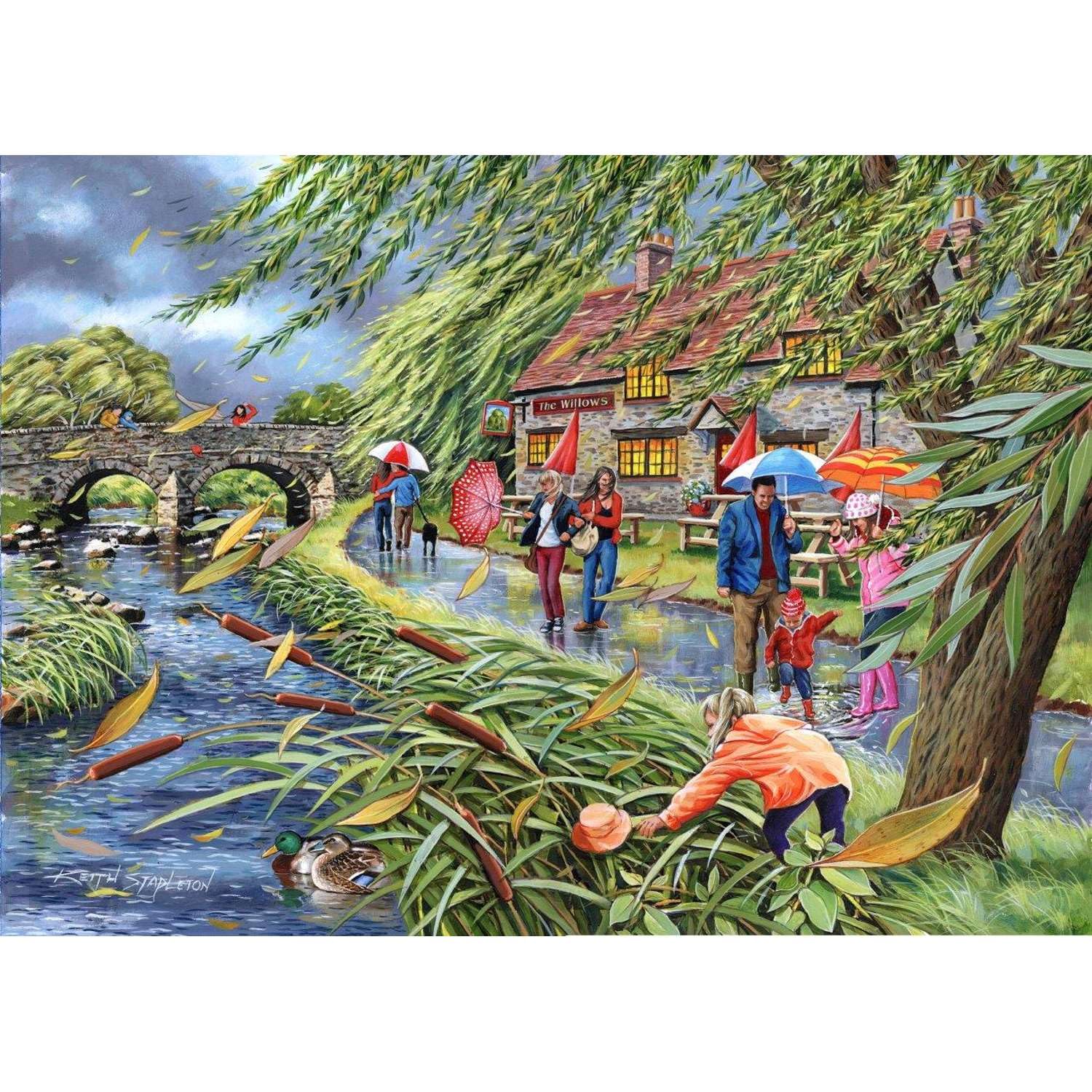 The House of Puzzles, Wind at the Willows Jigsaw, 1000 Piece Jigsaws for Adults Artist Illustrated, Scenic Landscape