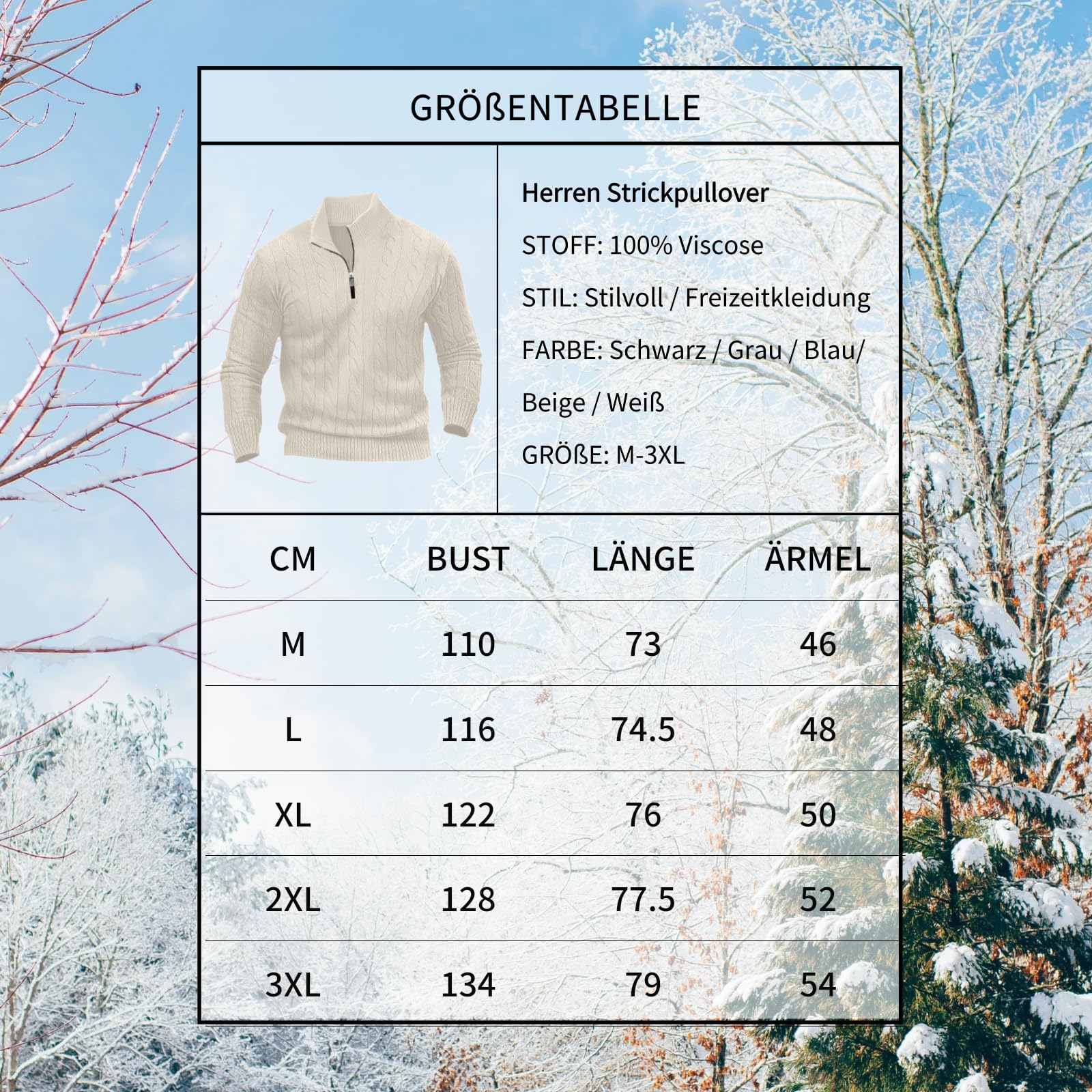 LAOARA Maglione Uomo Invernale Maglioncino Pullover Collo Alto con Zip Manica Lunga Maglioni M-3XL