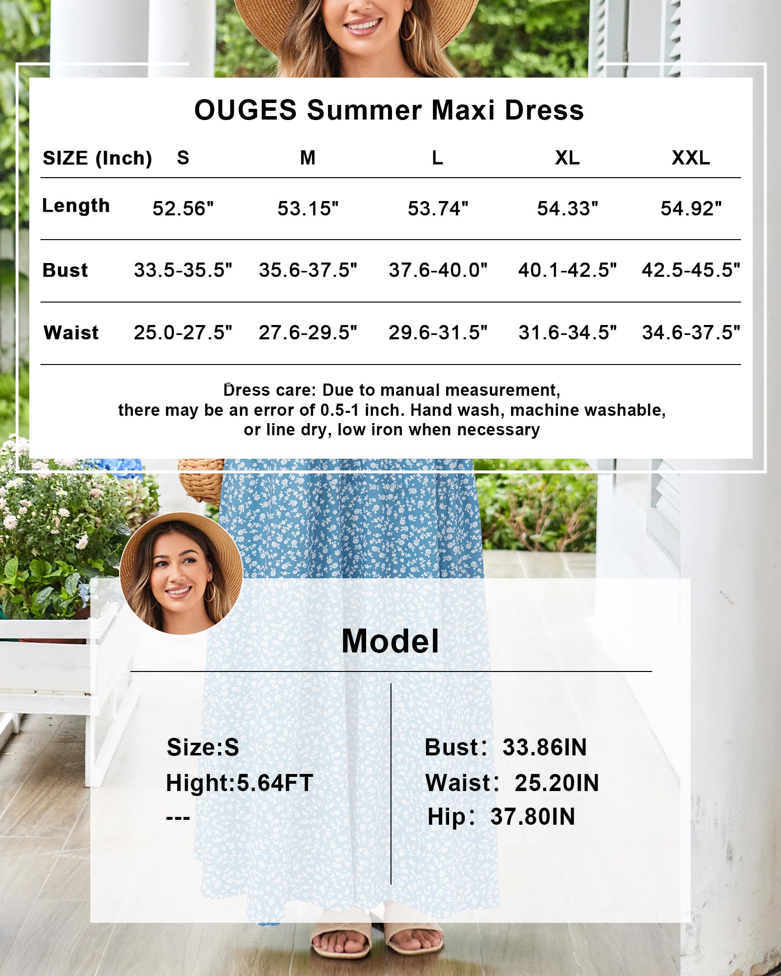 OUGES Donne Estate Maxi Vestito Manica Corta Vestito Lungo Casual maternità con Tasche