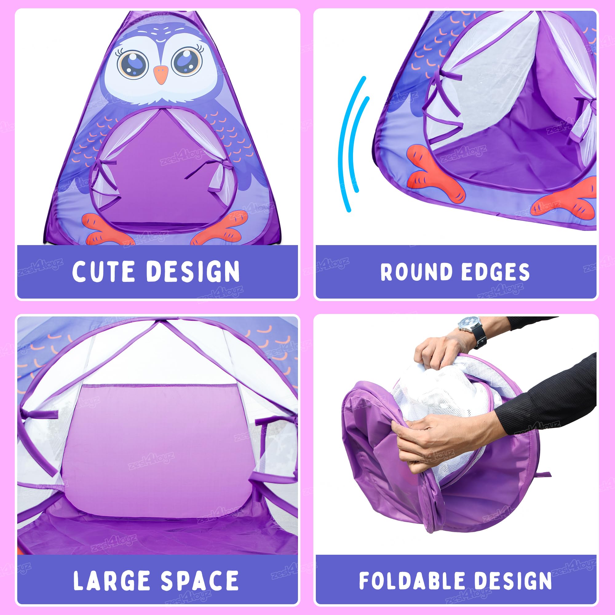 Zest 4 Toyz Popup Tent House for Kids Play House Foldable Tent House for Boys & Girls Easy to Set Up Baby Tent House 3 to 5 Years (Balls Not Included) - Purple 4