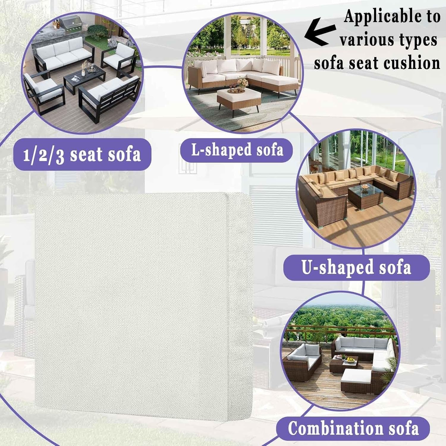 Pack de 4 Funda de Cojín de Asiento Sofá Exterior Impermeables 50x50 60x60 150x45 Cubierta de Cojines de Asiento Patio，para Interior, Exterior，Silla，Jardin，Muebles de Ratán(Color 23,50x50x5cm)