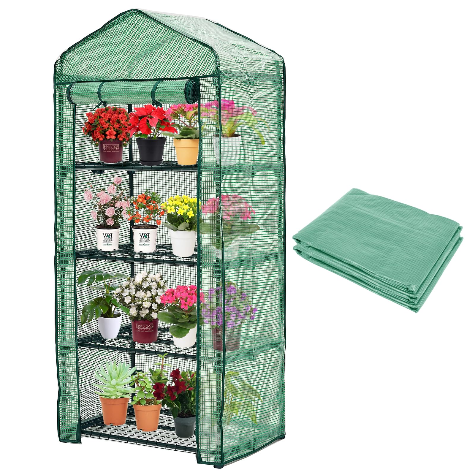 4-Tier Greenhouse Replacement Cover Clear PE Greenhouse Replacement Cover with Roll-Up Zipper Door - 27" L x 19" W x 61" H(Cover Only) PLGH704PEGC