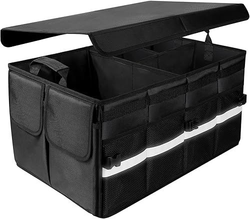 KEAFOLS Organizador de maletero para automóvil con tapa, organizador grande plegable para maletero de automóvil, organizador de maletero de SUV,