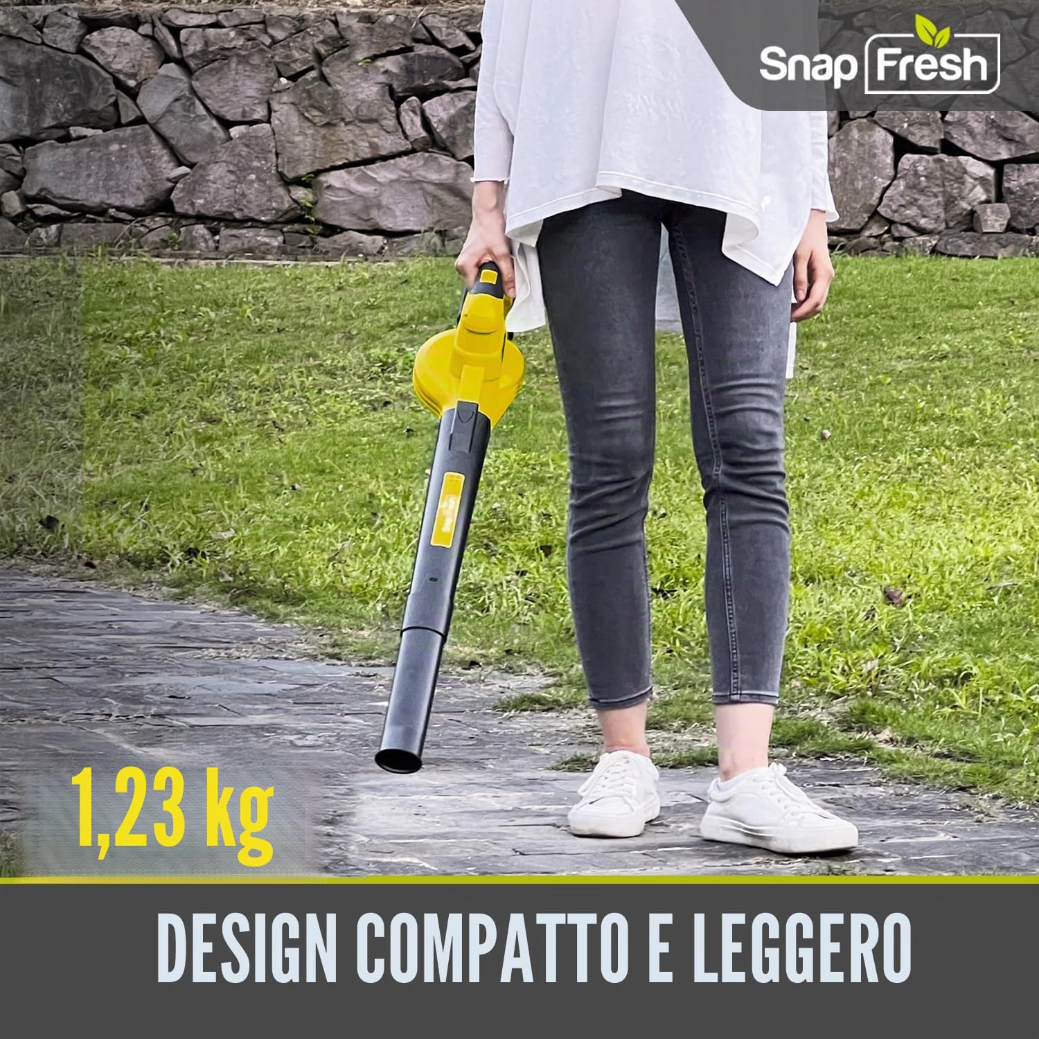 SnapFresh Soffiatore a Batteria 20V Soffiatore Elettrico Parkside Soffiatore per Foglie con Batteria e Caricabatterie 210 km/h 240m³/h / 2 Modalità /1,2kg per Foglie/Prato/Auto/Polvere (Giallo)