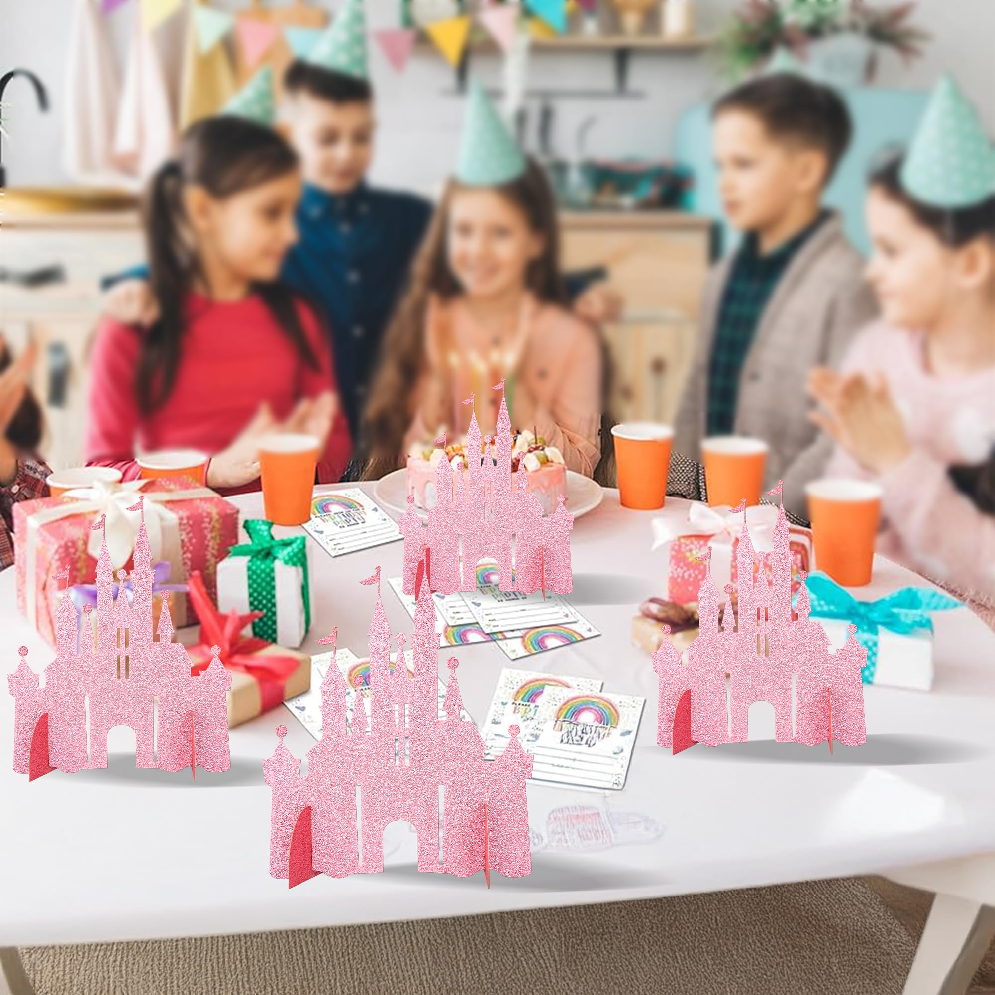 Gyufise 2 Pack Castle Table Centerpiece Glitter Princess Theme Castle Table Toppers For Birthday Baby Shower Princess Party Table Decorations Supplies