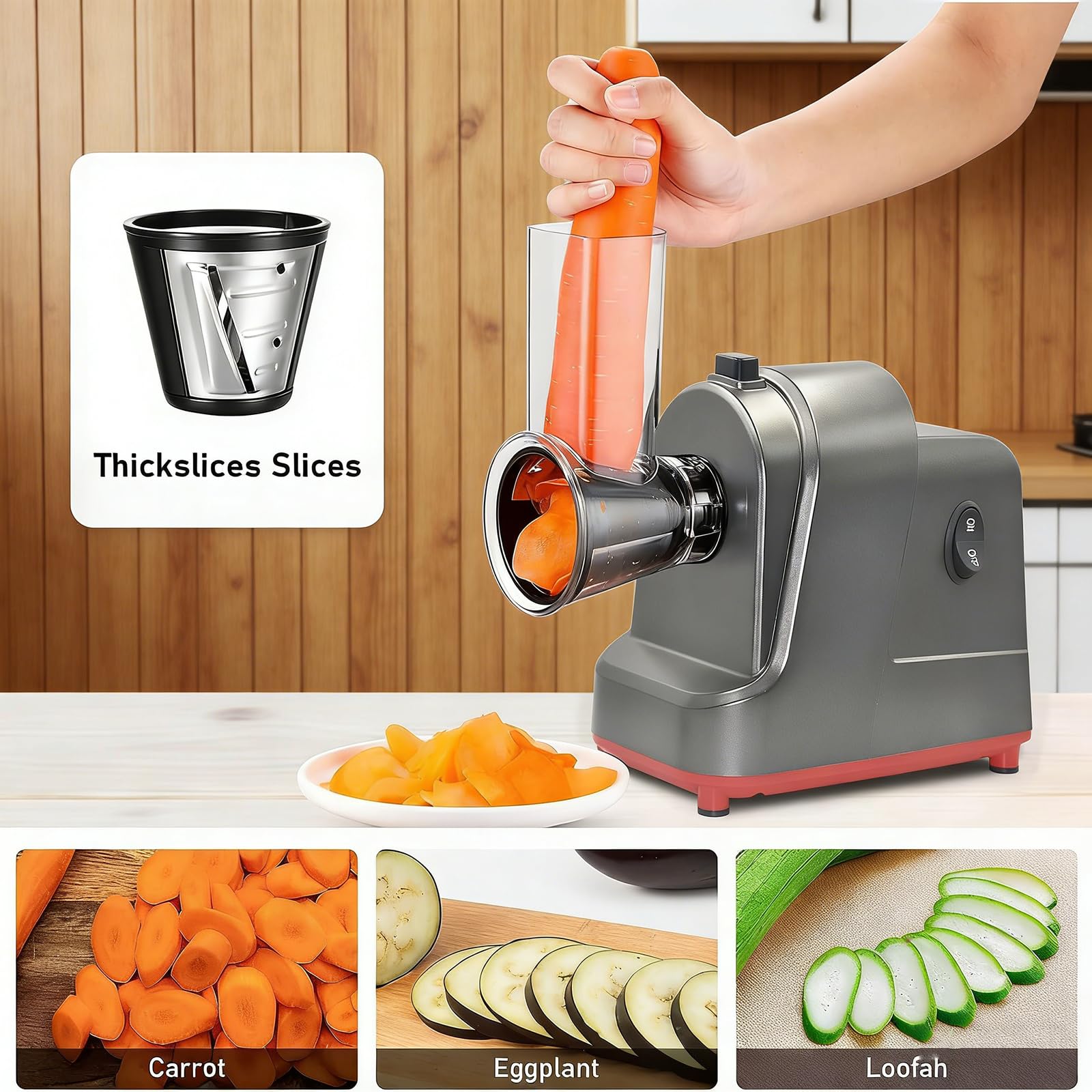 Cortador eléctrico de verduras – Procesador de alimentos resistente de gran capacidad con 4 cuchillas para cortar eficientemente zanahorias, papas y cebollas