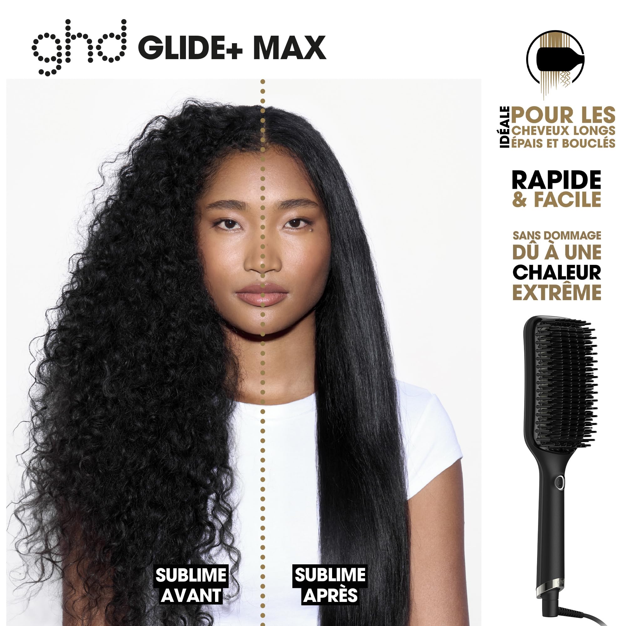 ghd glide+ max Smoothing Hot Brush w kolorze czarnym – szybkie i proste, ultra gładkie rezultaty – do długich, grubych i kręconych włosów