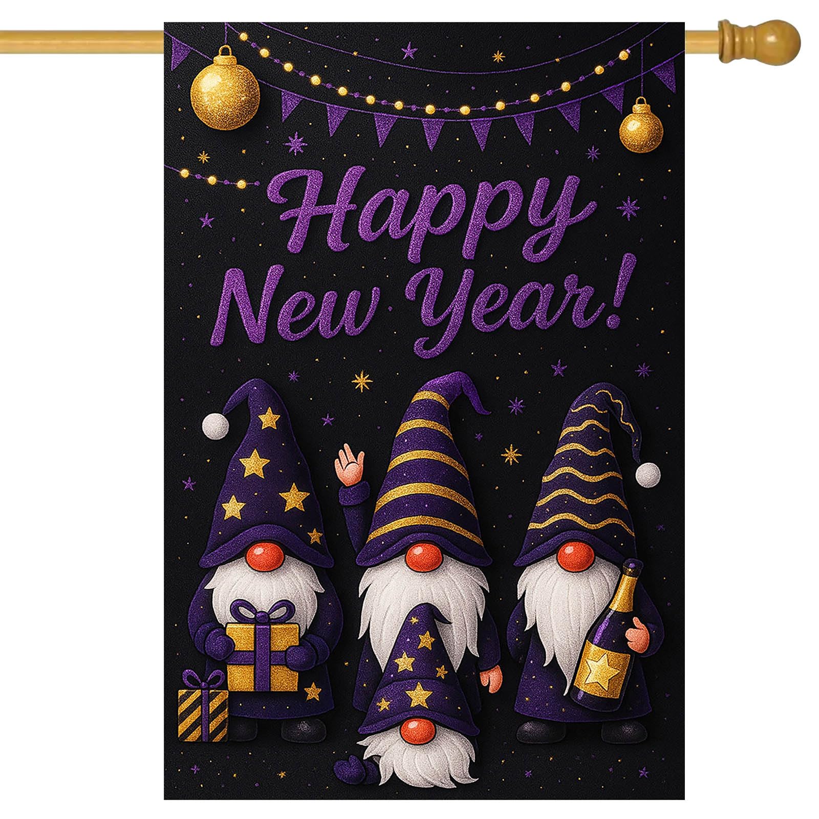 Bannière de vacances d'hiver Happy New Year et grand drapeau de maison double face