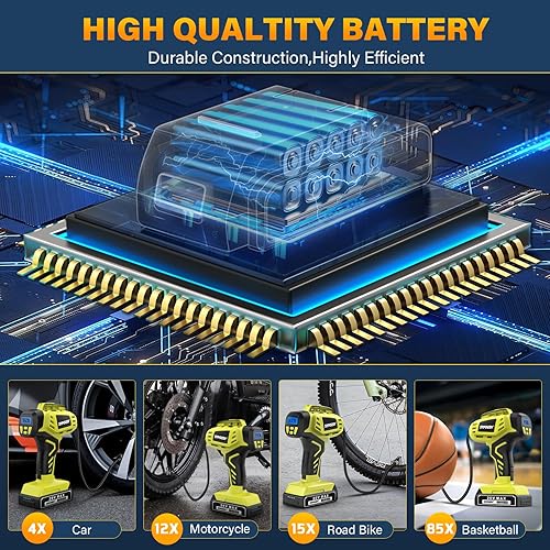 Miniatura 5 de Compresor de aire inalámbrico para inflador de neumáticos, bomba de aire portátil, inflador de neumáticos más rápido con batería recargable de 20 V,
