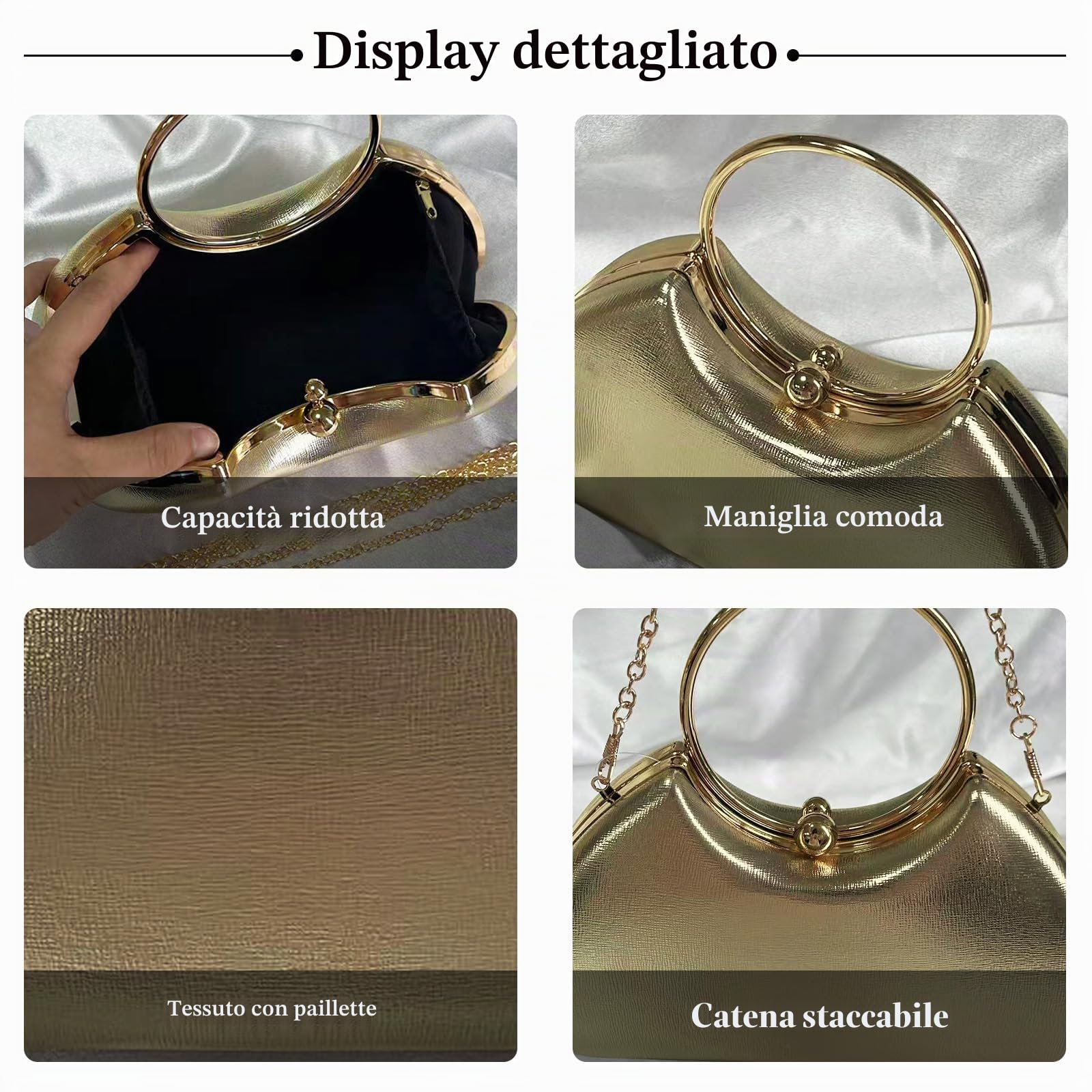 Borsetta da Sera da Donna Clutch in Pelle PU lucida Pochette Piccolo con Catena Borsa Sposa Elegante Gorgeous Borsa a Spalla a Tracolla Messenger per Festa Ballo Cocktail Cerimonia