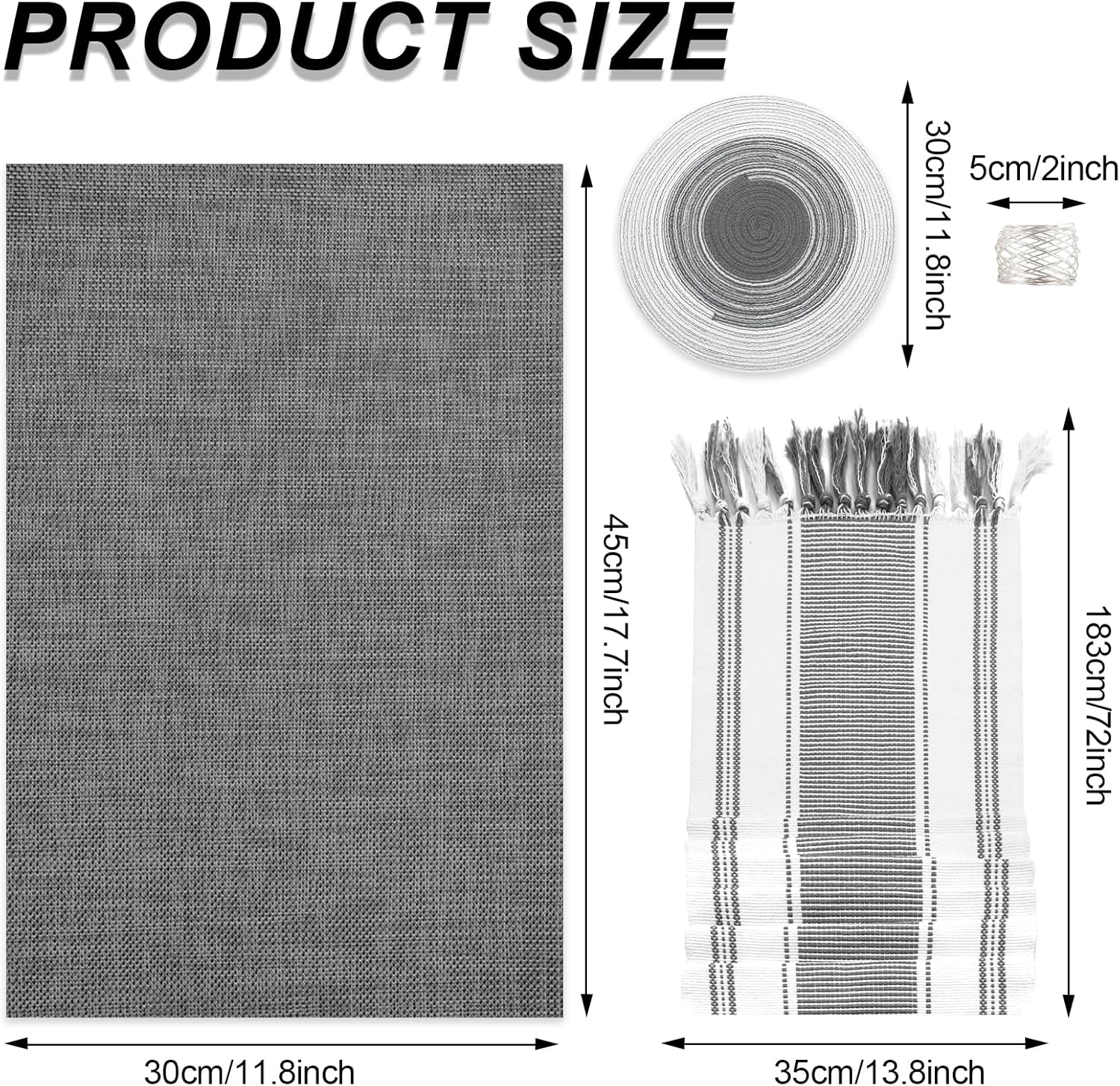 SK Studio 19Pcs Boho Table Runner Placemat and Napkin Ring Set Rectangle and Round Meal Mats Macrame Table Runner with Tassels for Wedding Kitchen Dining, Grey