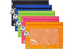 Triple Ring Pencil Case 5 Pack, Rivet-Reinforced Zippers