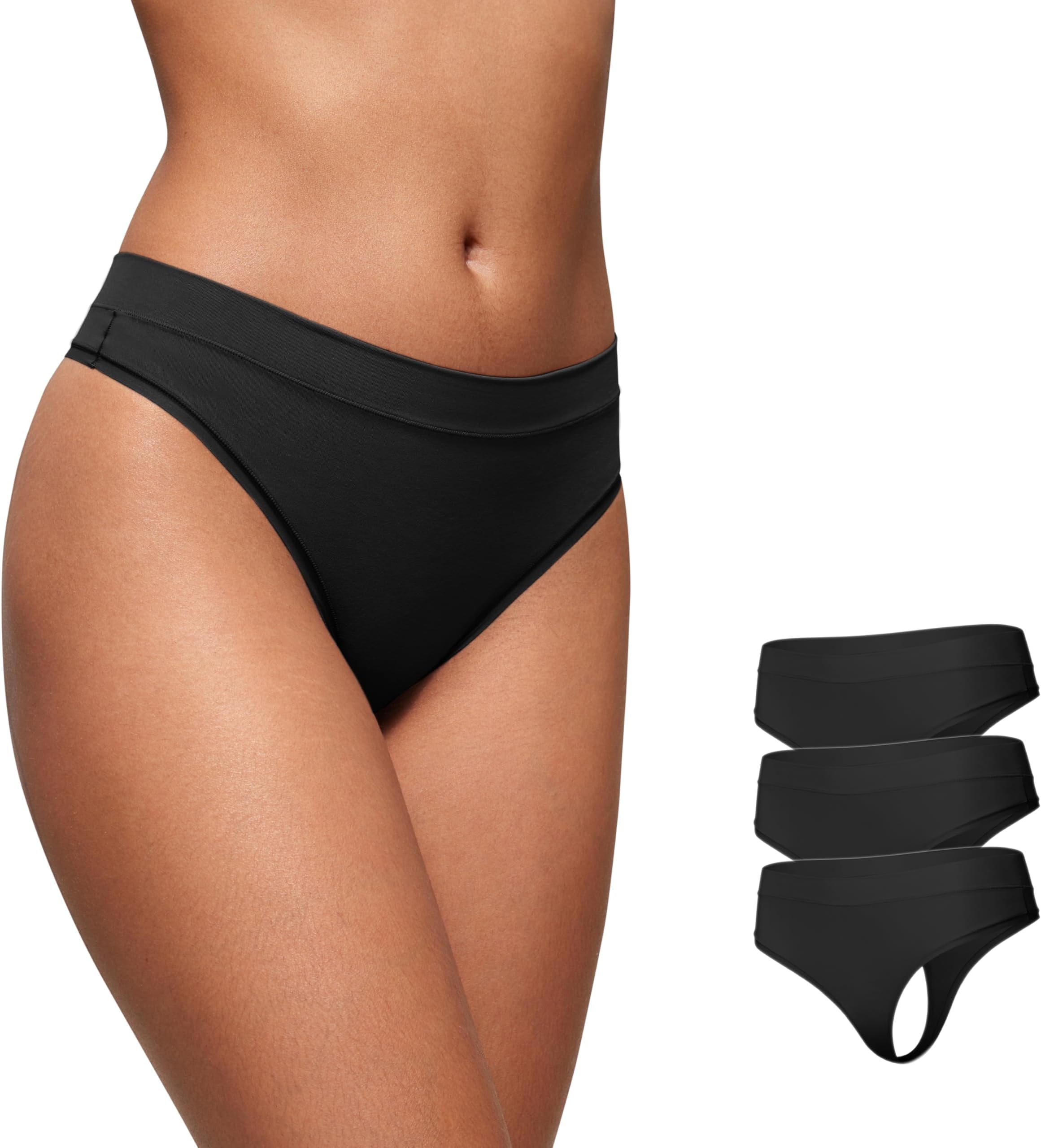 Womens High Rise Soft Thongs Sexy Tagless Invisible Panties Smooth Comfort Stretch Breathable Ladies Underwear 3 Pack
